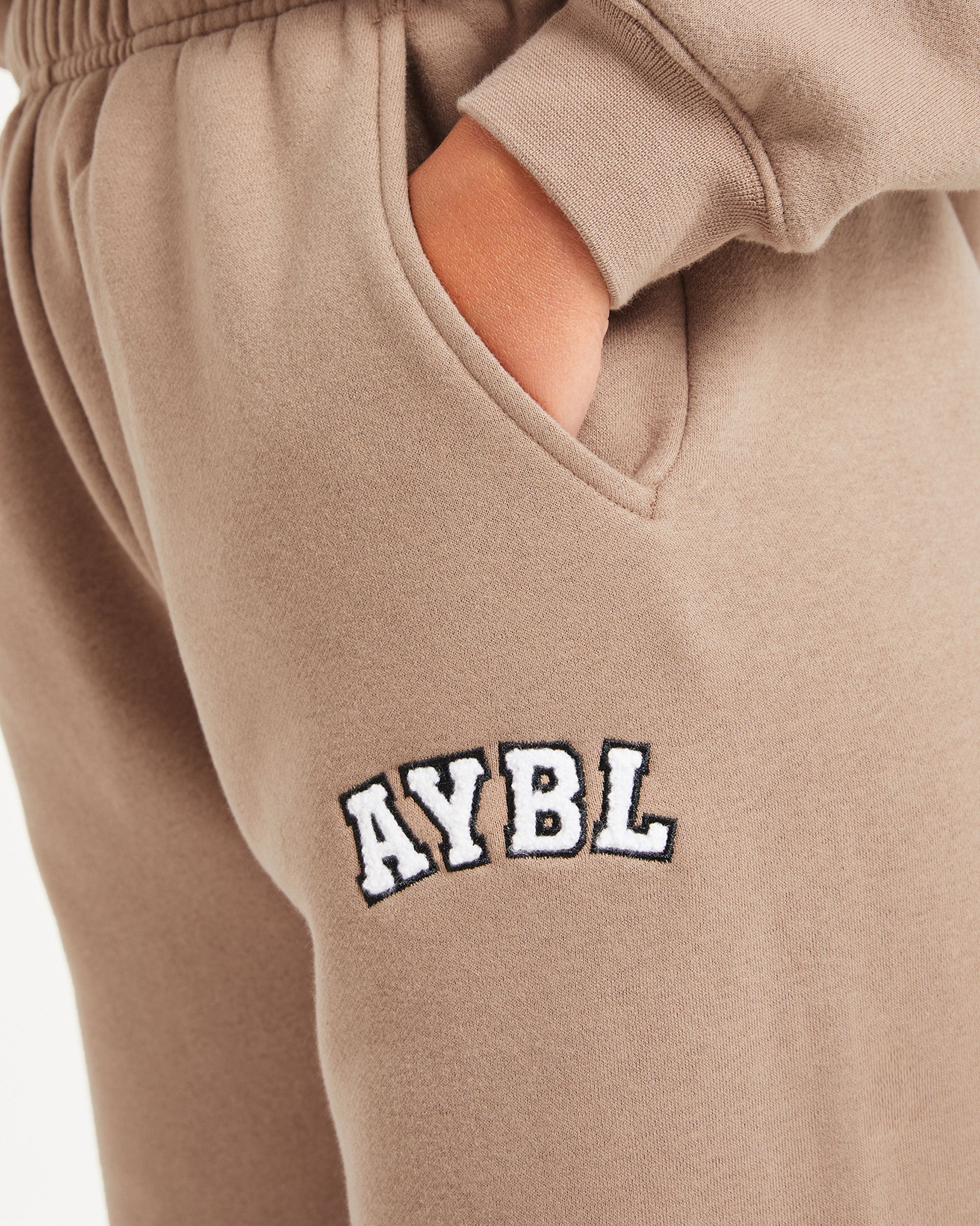 Varsity Oversized Straight Leg Joggers - Latte Braun