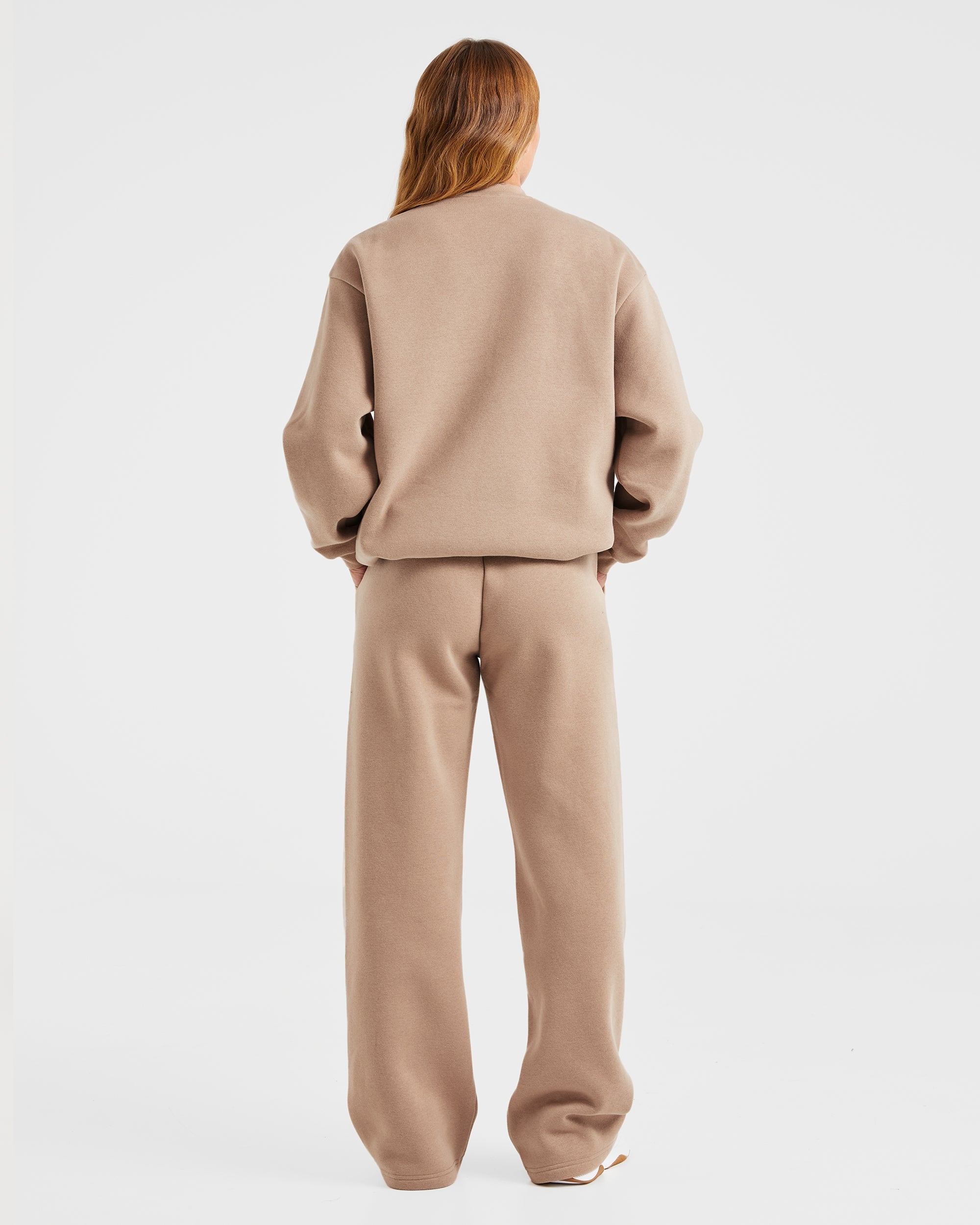 Varsity Oversized Straight Leg Joggers - Latte Braun