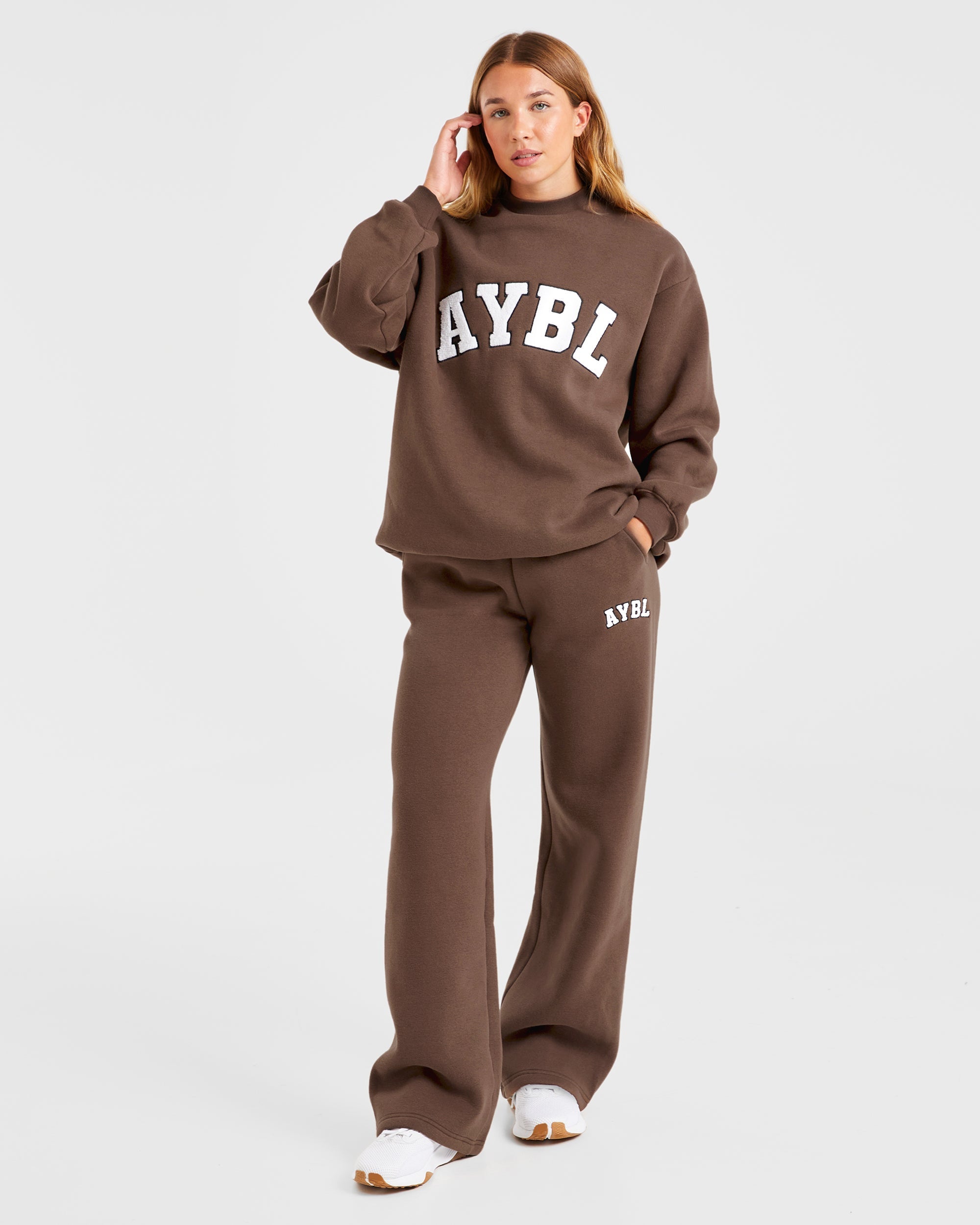 Varsity Oversized Straight Leg Joggers - Braun