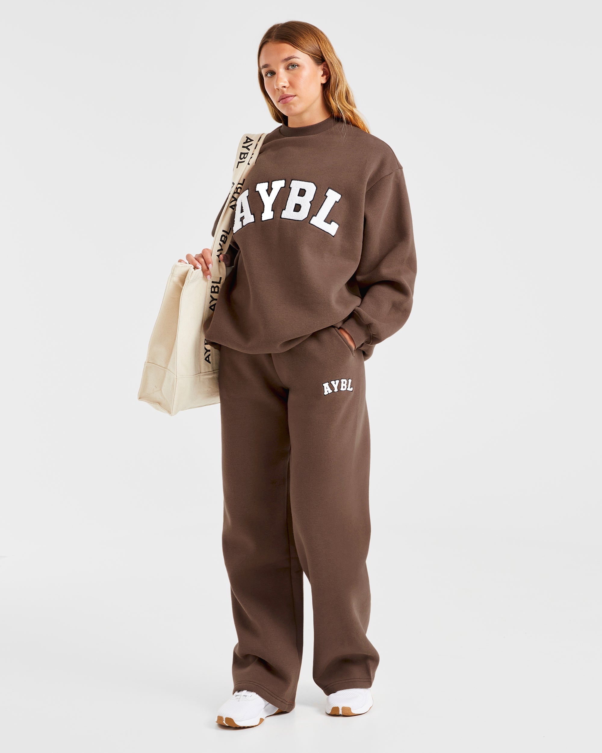 Varsity Oversized Straight Leg Joggers - Braun