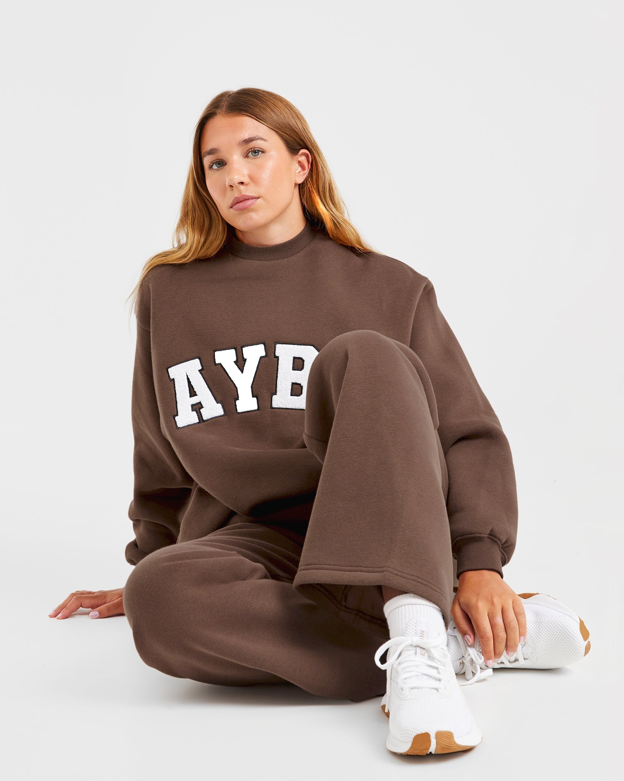 Varsity Oversized Straight Leg Joggers - Braun
