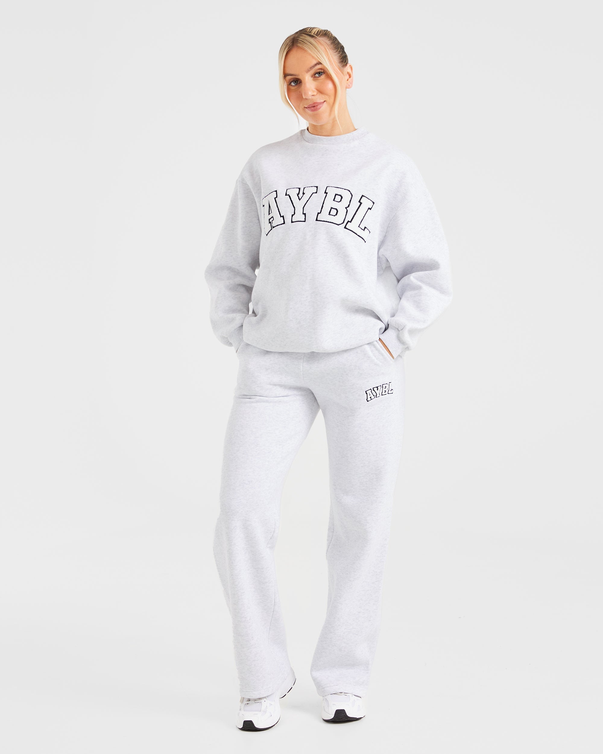 Varsity Oversized Straight Leg Joggers - Heather Grau