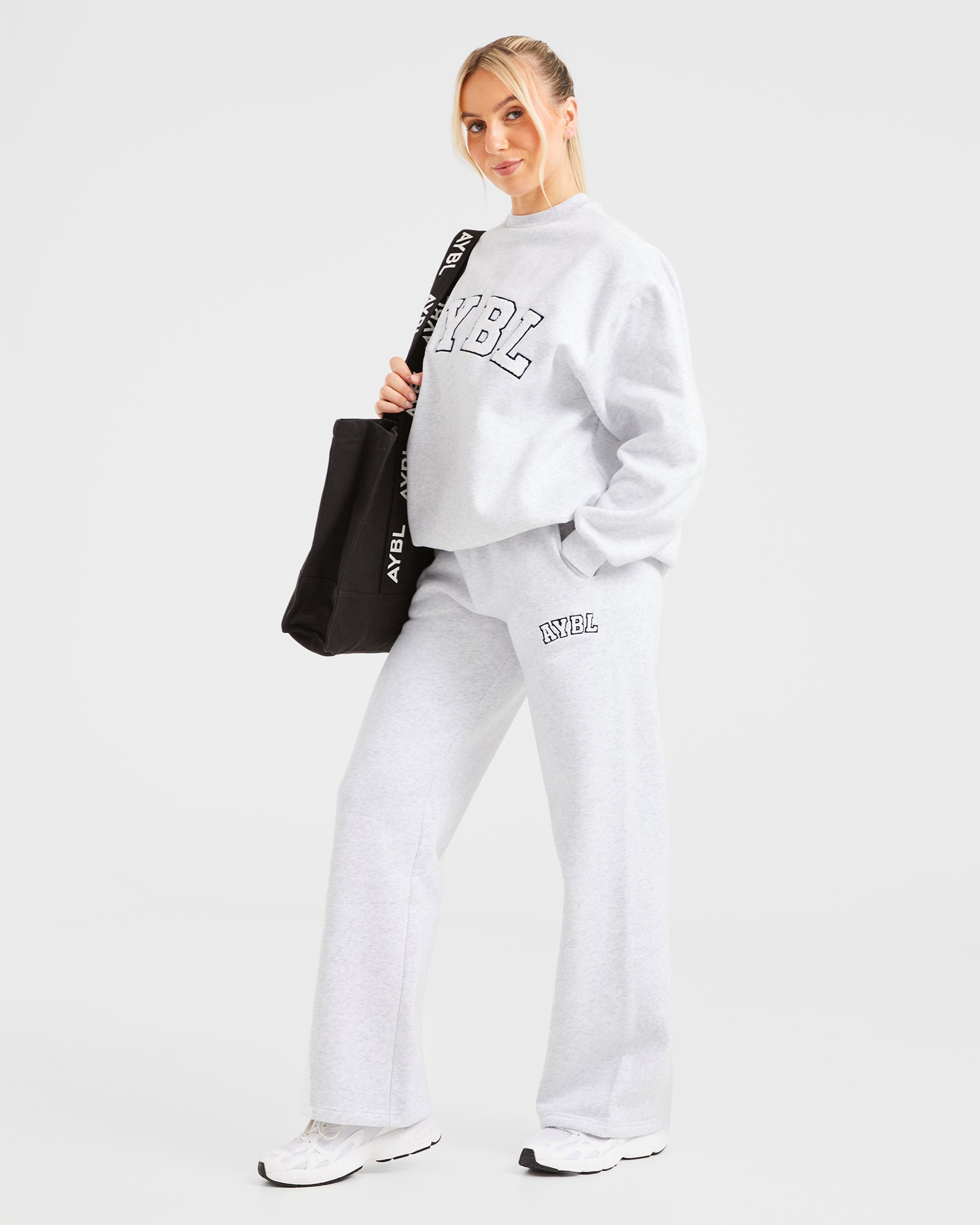 Varsity Oversized Straight Leg Joggers - Heather Grau