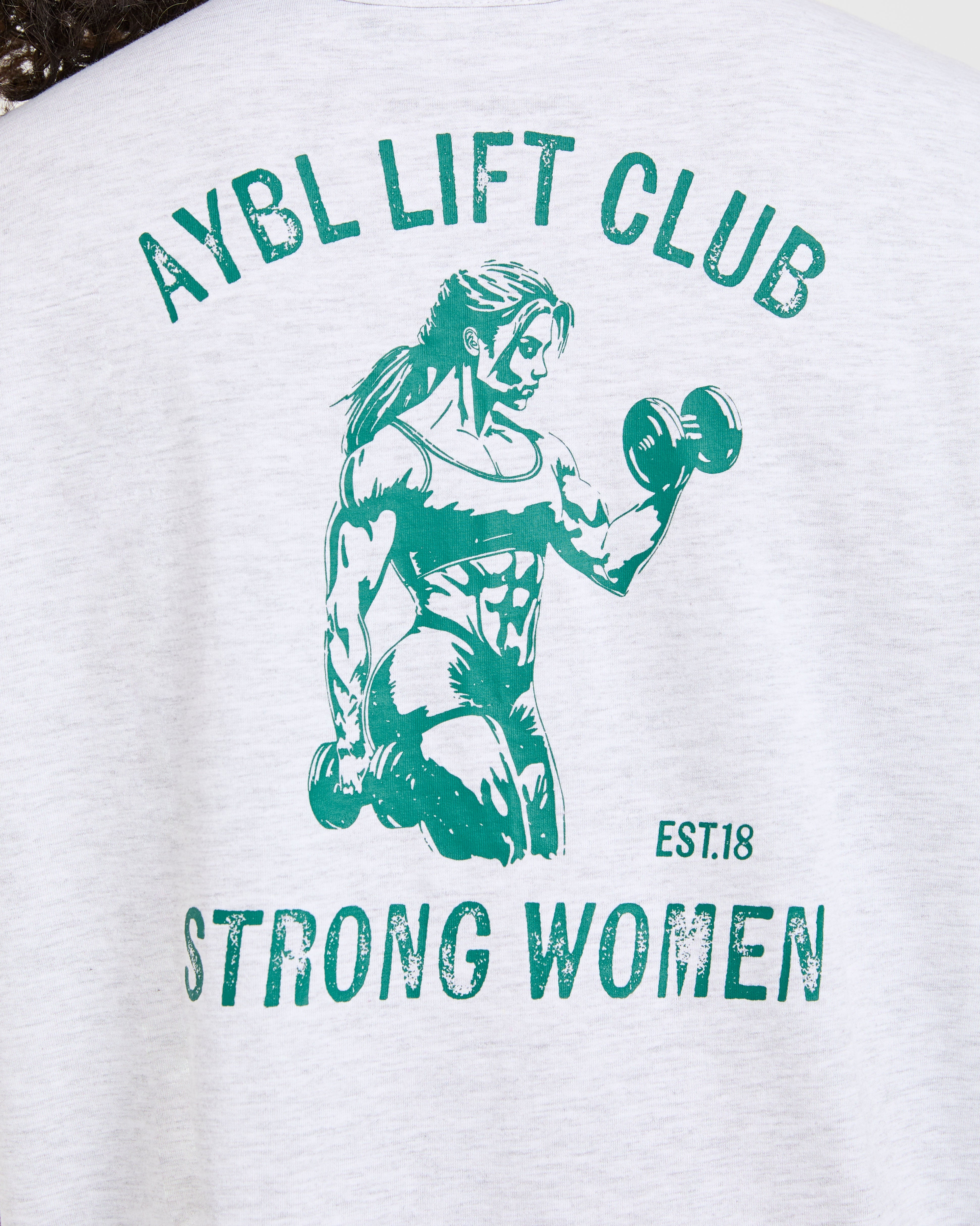 Strong Women Graphic Oversized T Shirt - Grey Marl/Grün