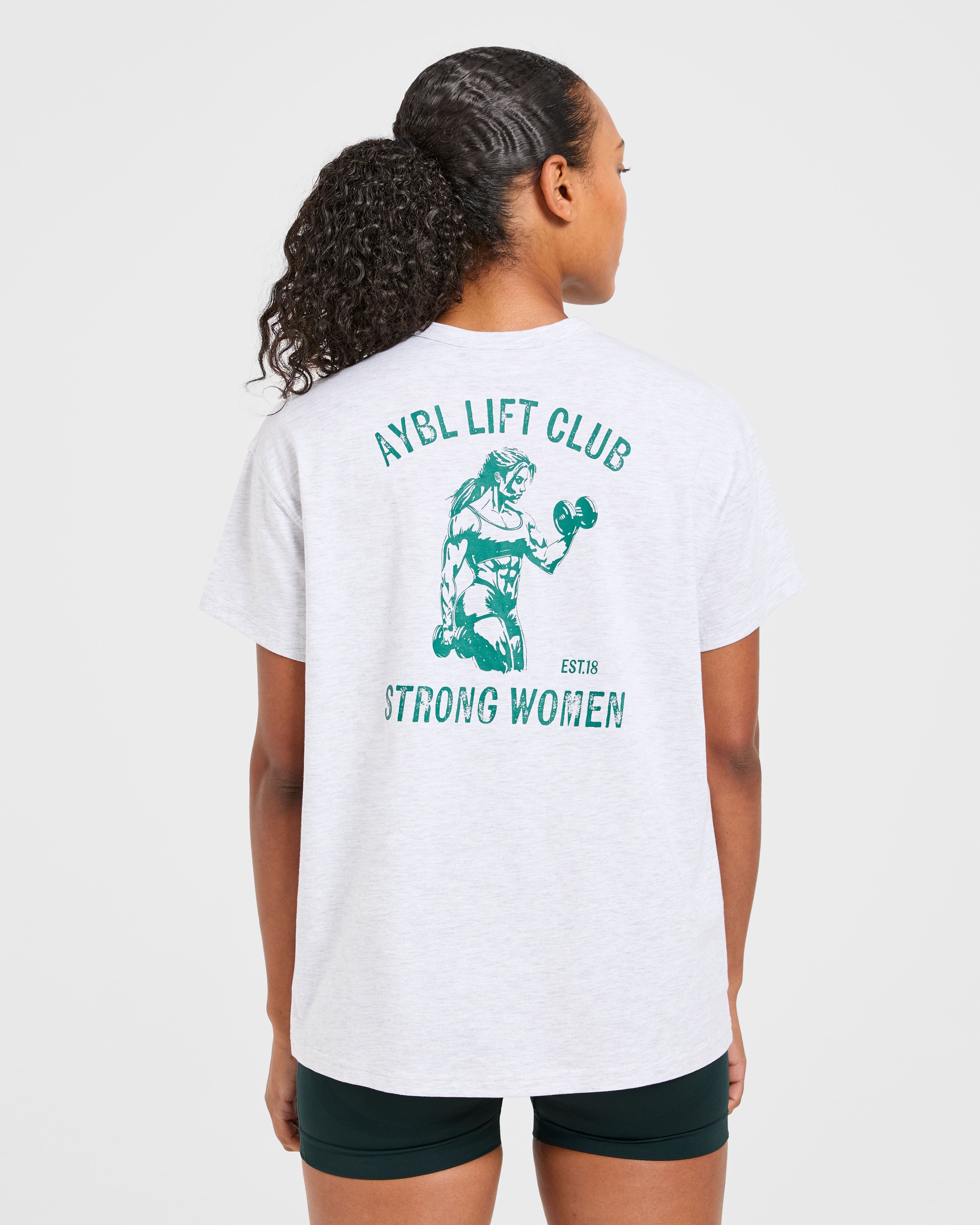 Strong Women Graphic Oversized T Shirt - Grey Marl/Grün