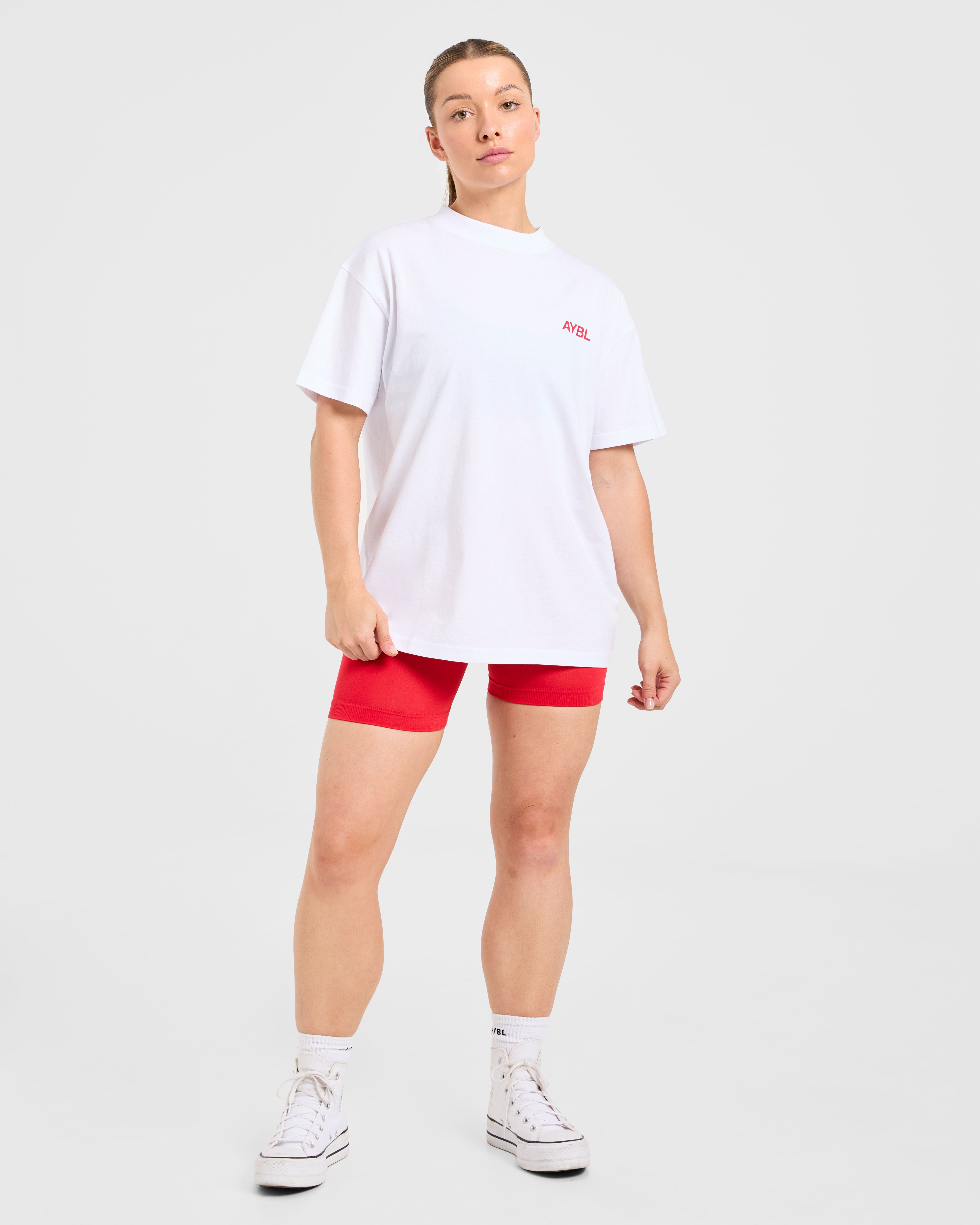 AYBL Sports Club Oversized T Shirt - Weiß/True Rot