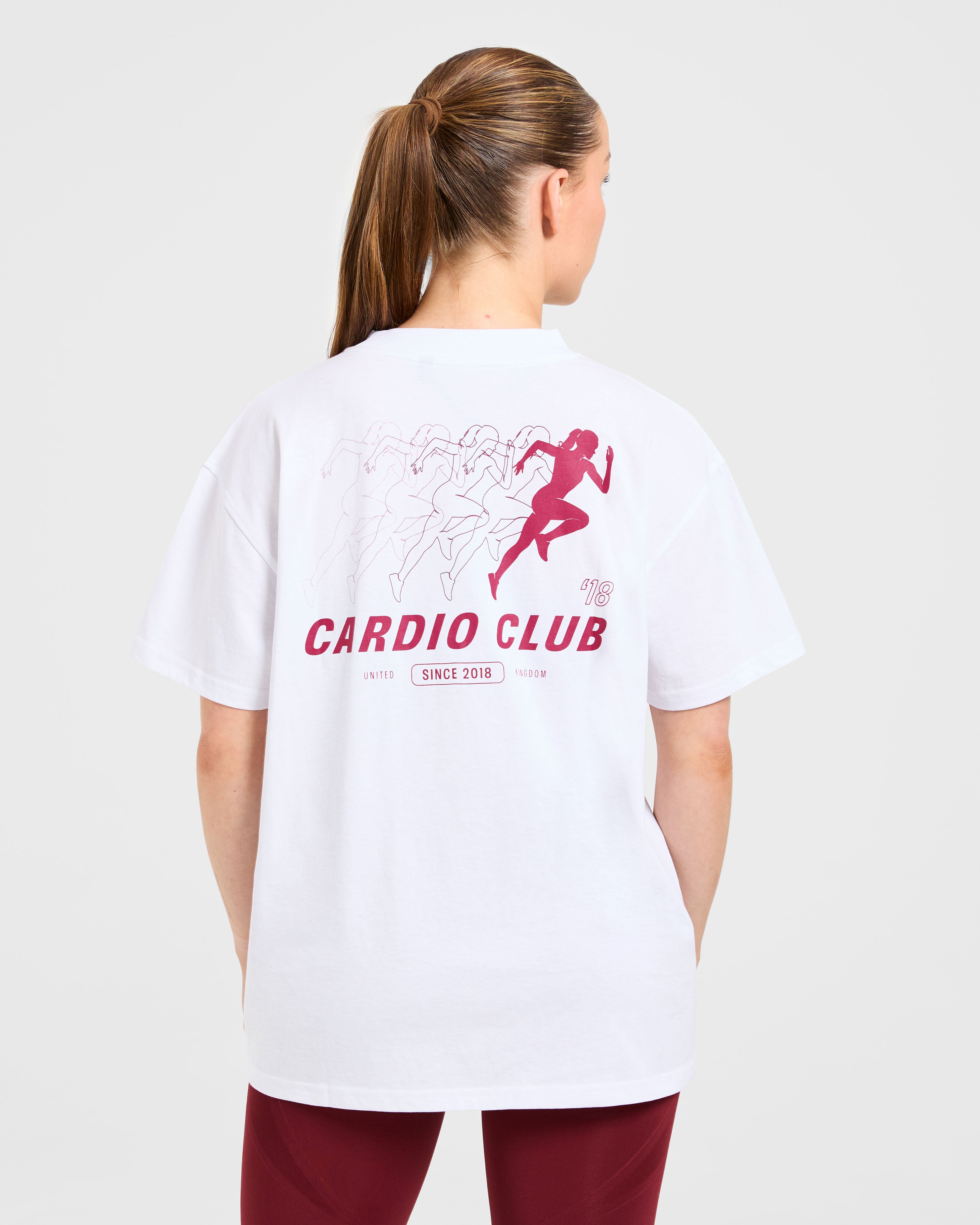 Cardio Club Oversized T Shirt - Weiß/Burgundy