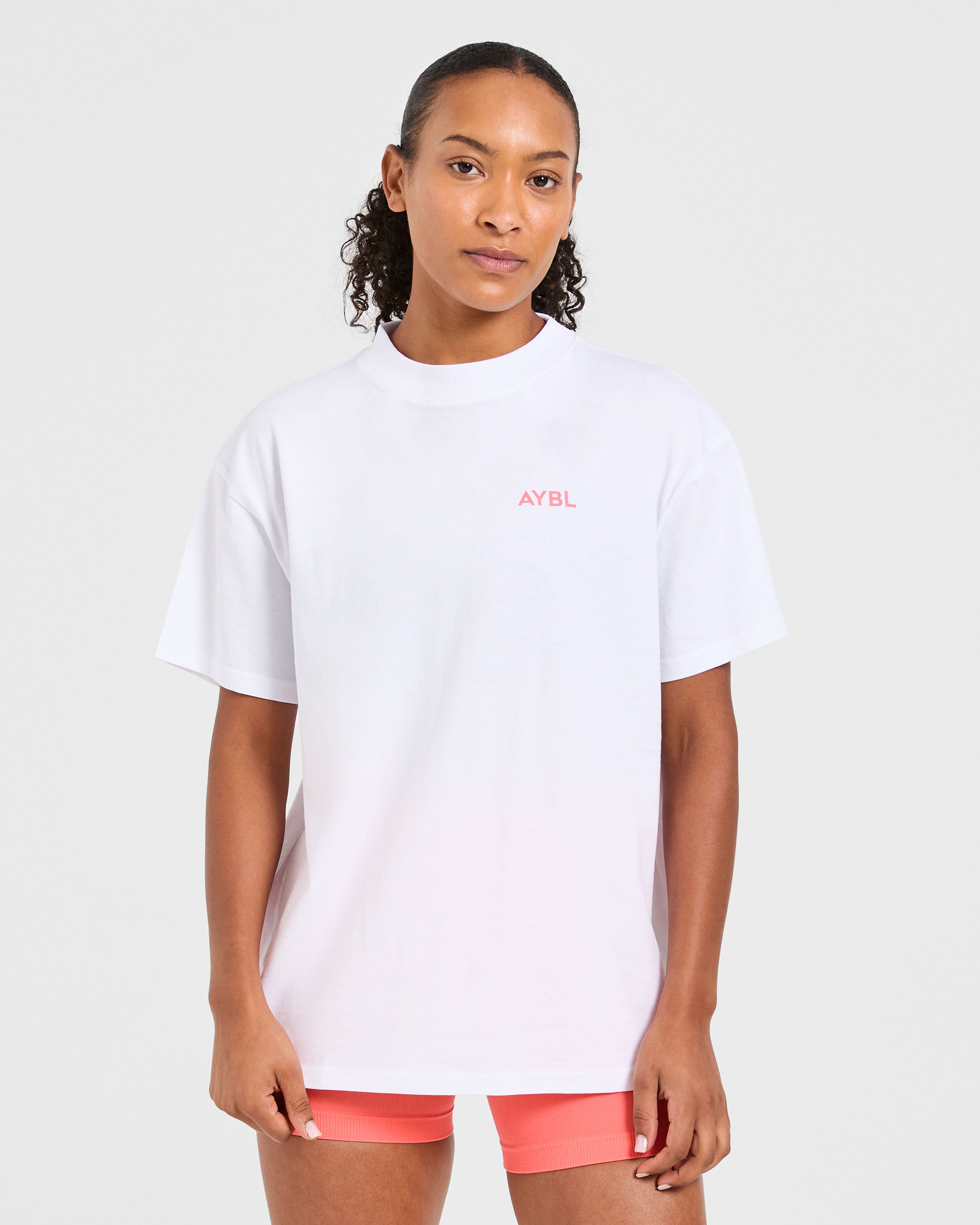 Lift Graphic Oversized T Shirt - Weiß/Coral Peach