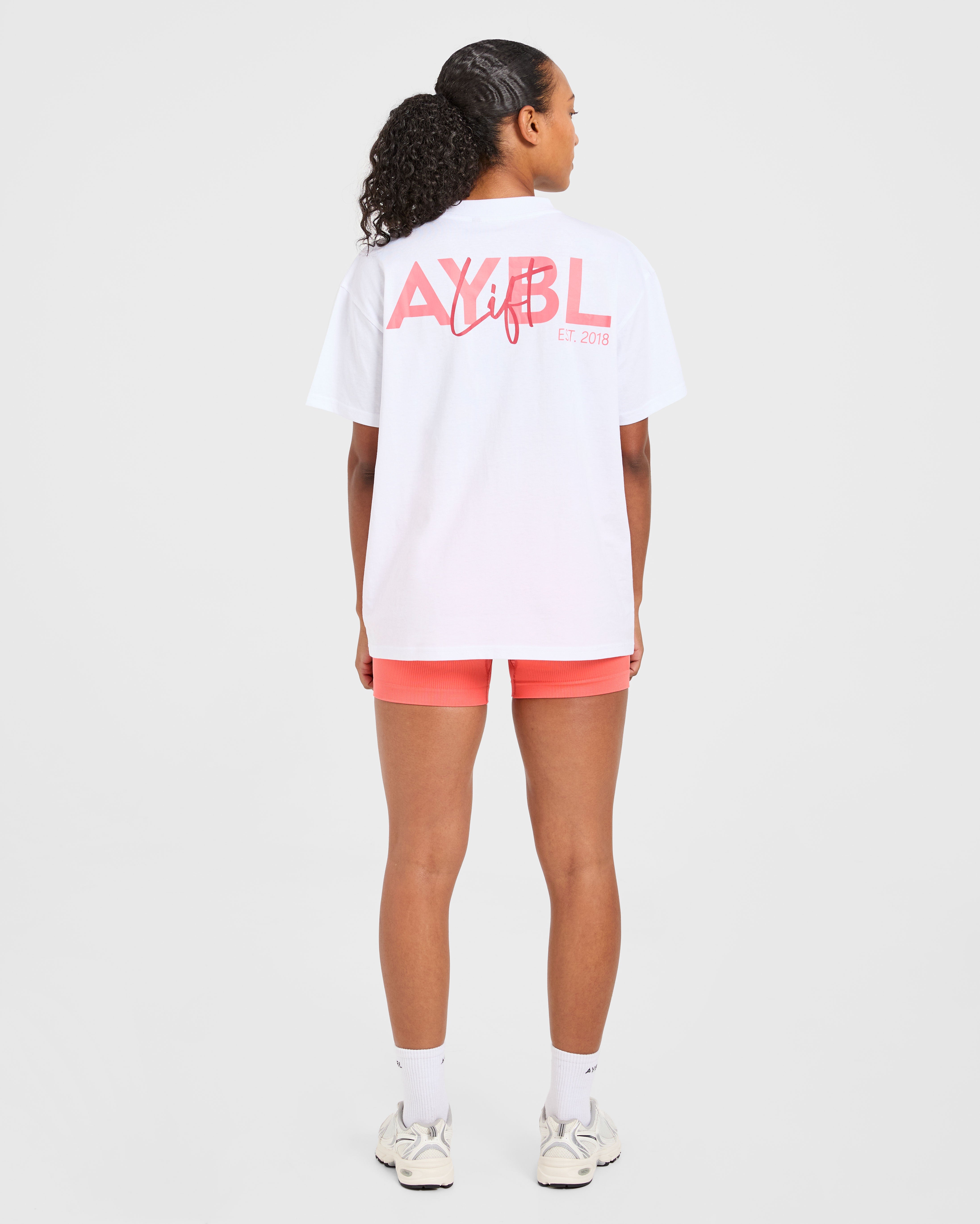 Lift Graphic Oversized T Shirt - Weiß/Coral Peach