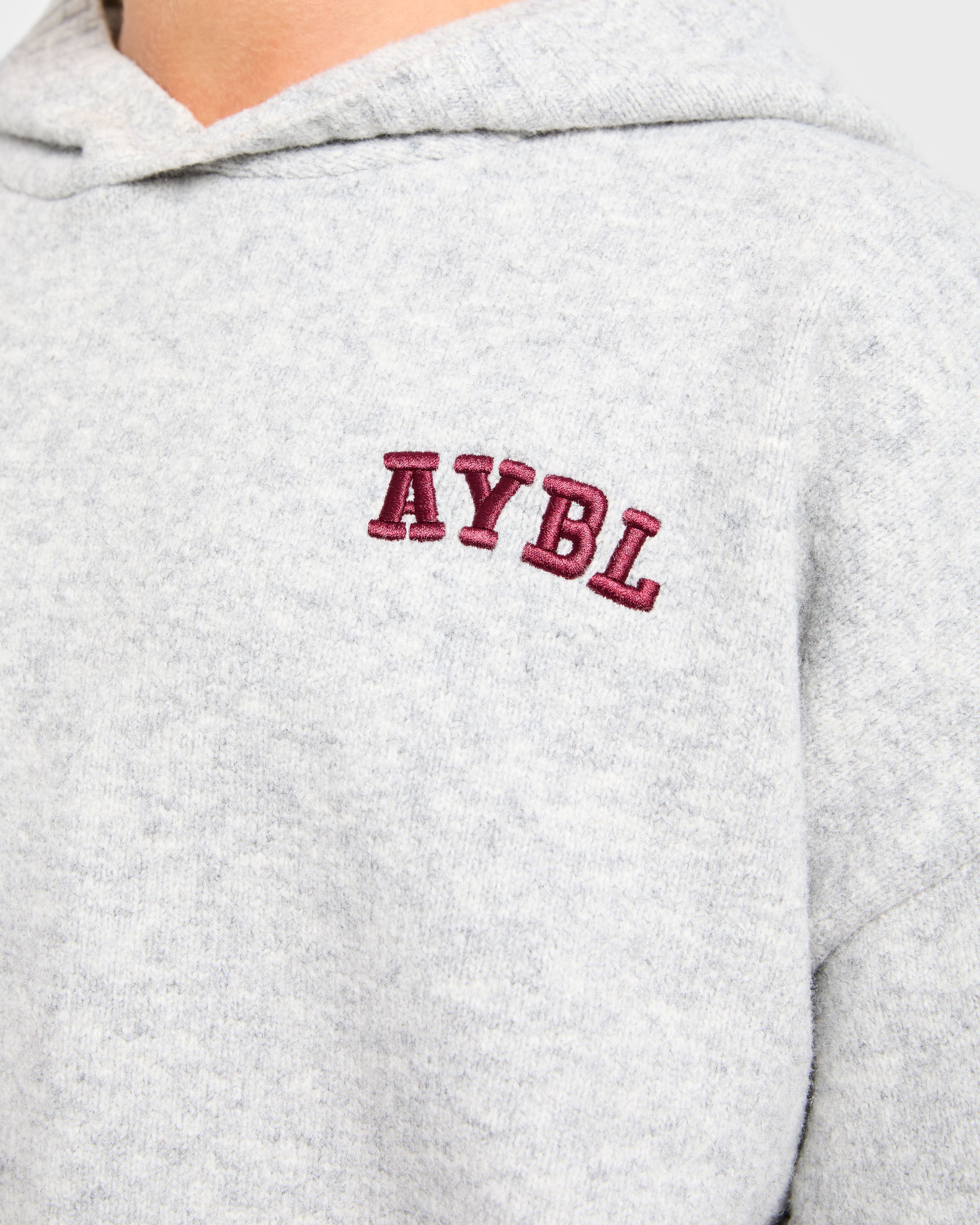 Varsity Minimal Logo Oversized Knitted Hoodie - Grau Marl/Burgundy