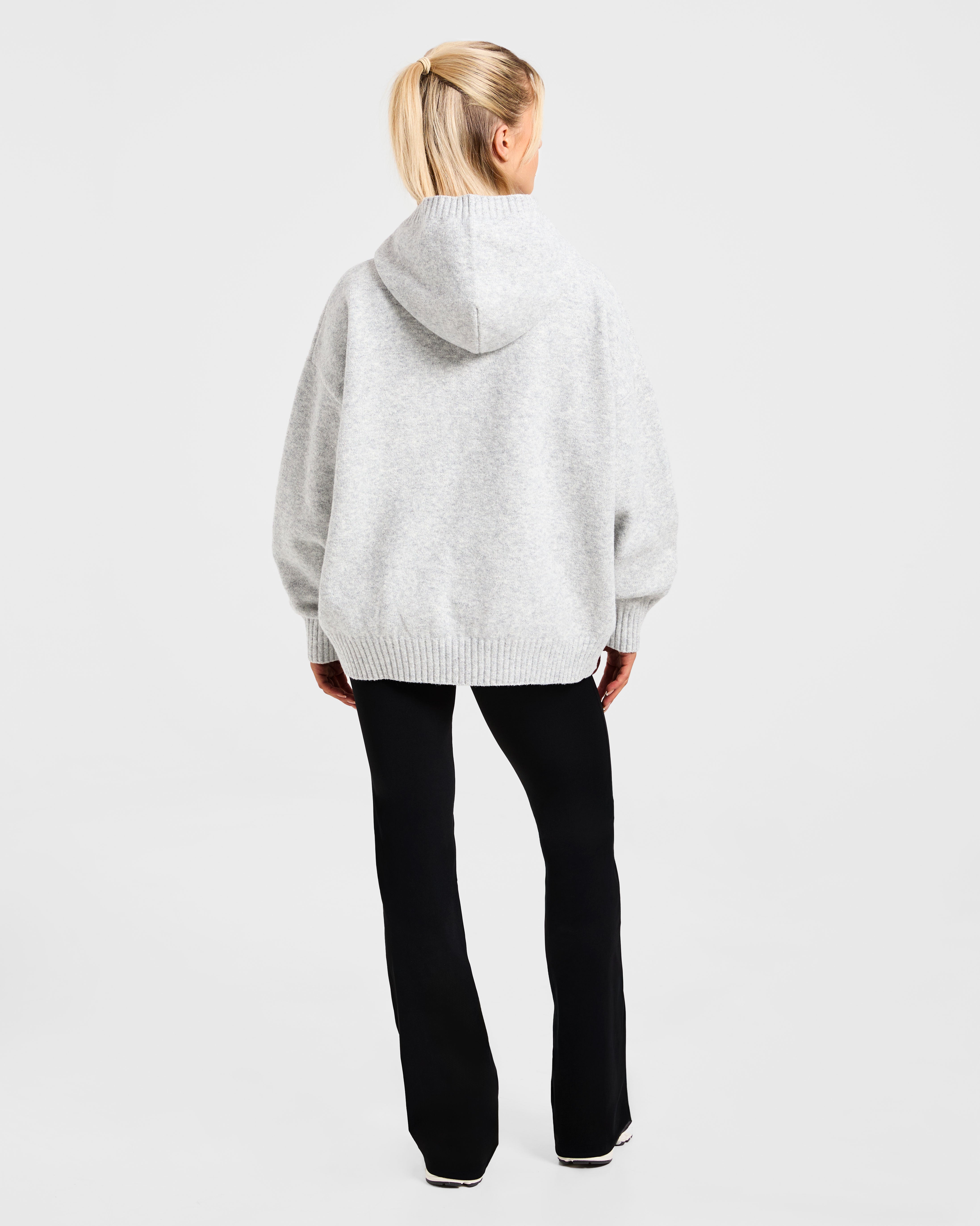 Varsity Minimal Logo Oversized Knitted Hoodie - Grau Marl/Burgundy