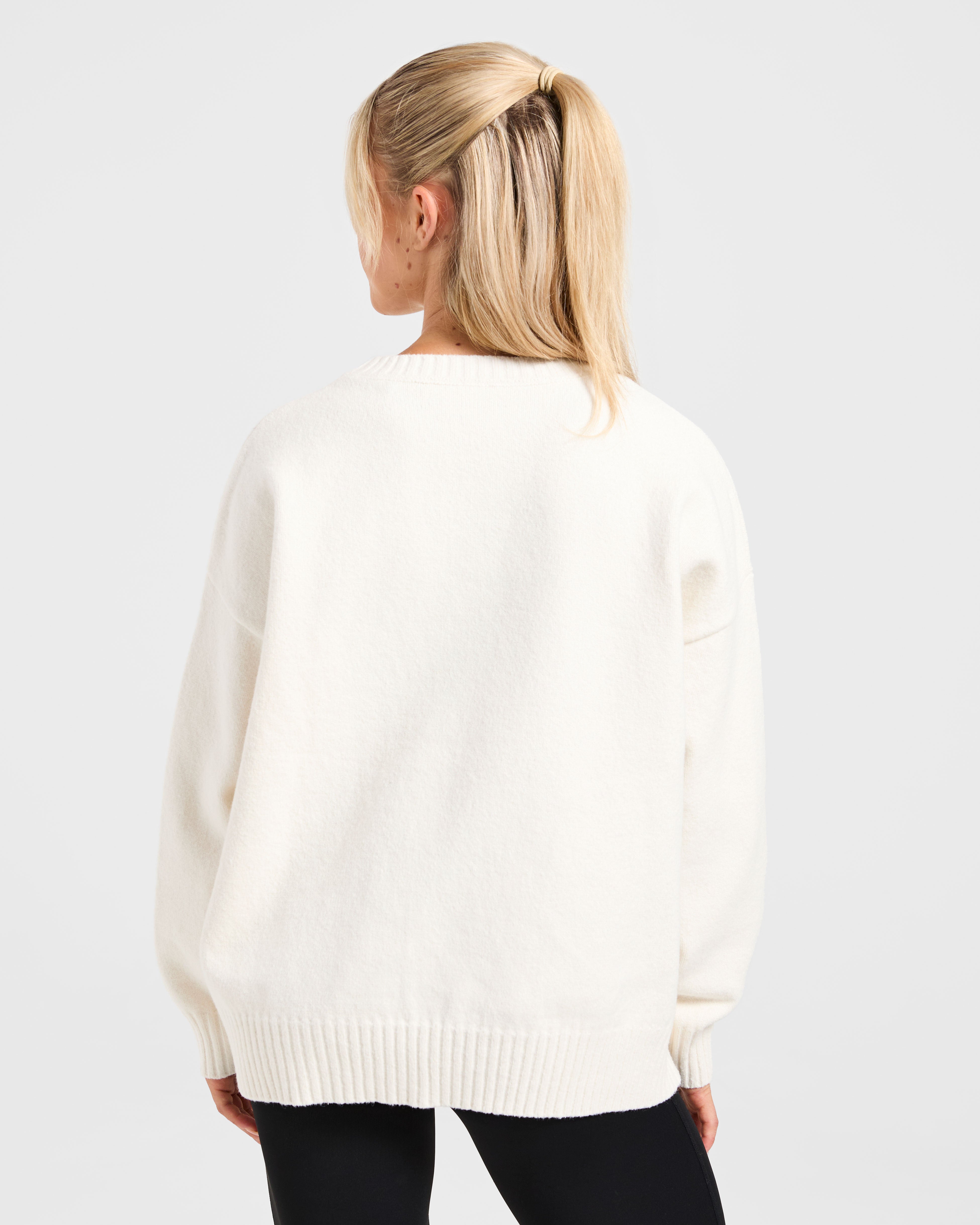 Varsity Oversized Knitted Sweater - Off Weiß