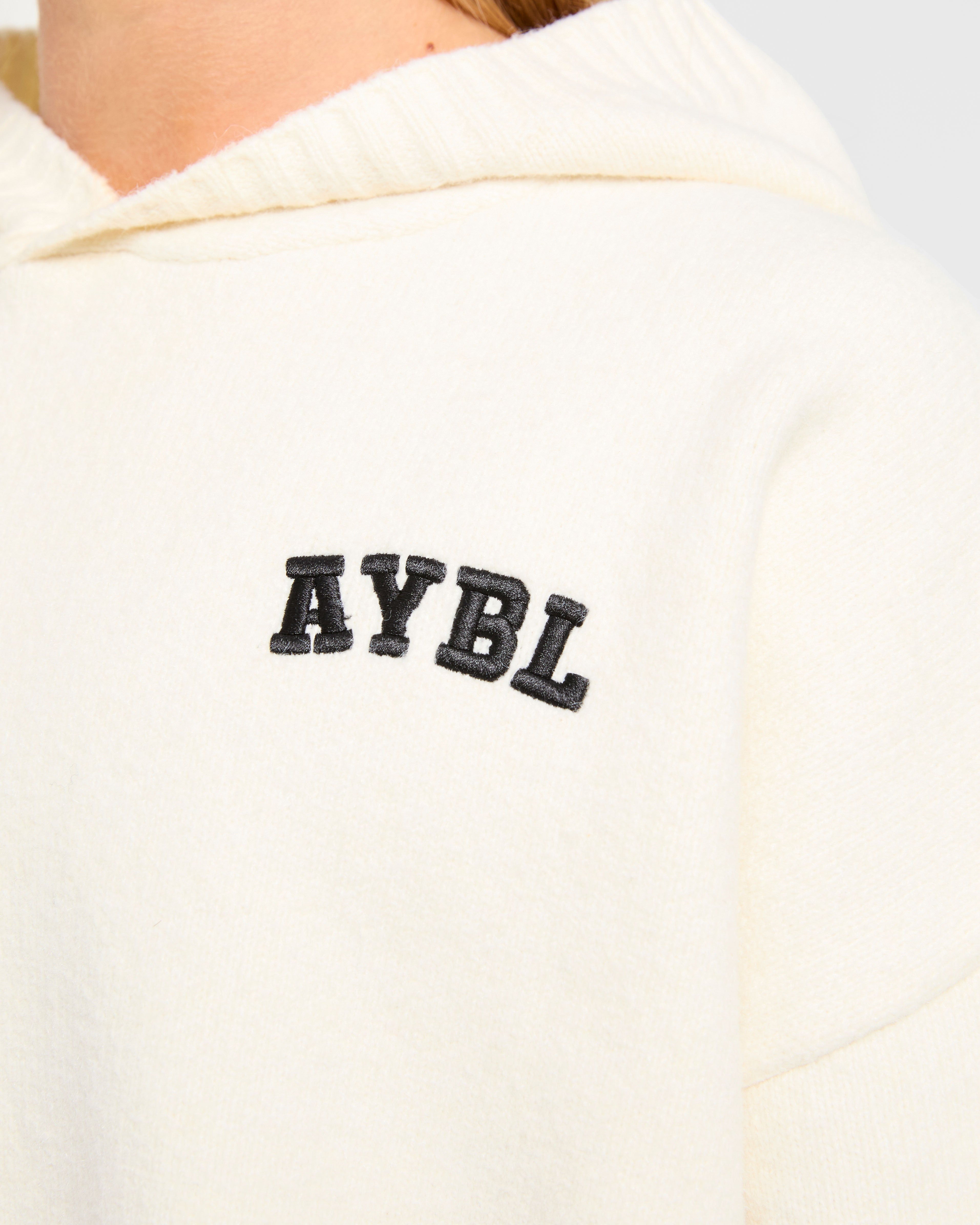 Varsity Minimal Logo Oversized Knitted Hoodie - Creme