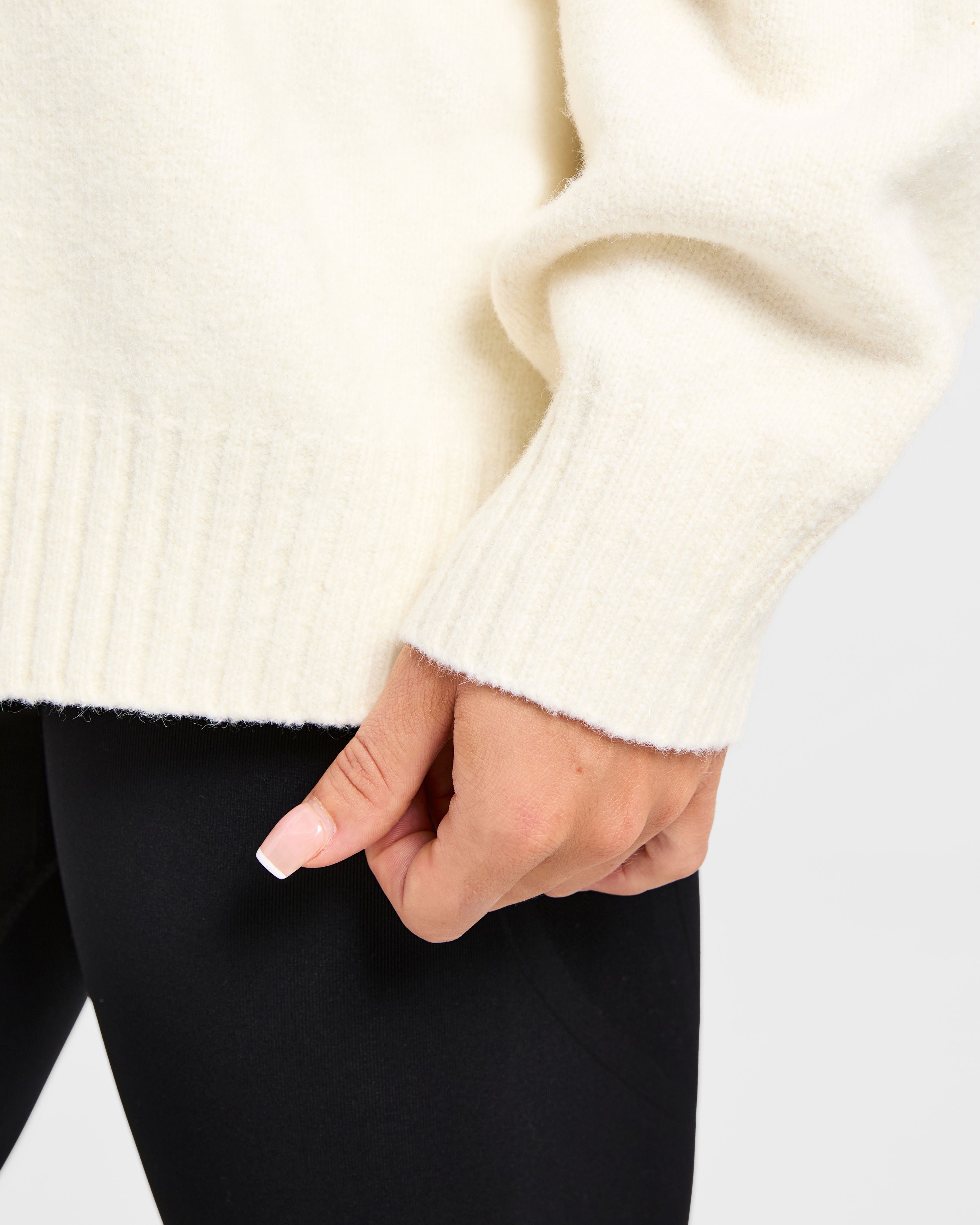 Varsity Minimal Logo Oversized Knitted Hoodie - Creme