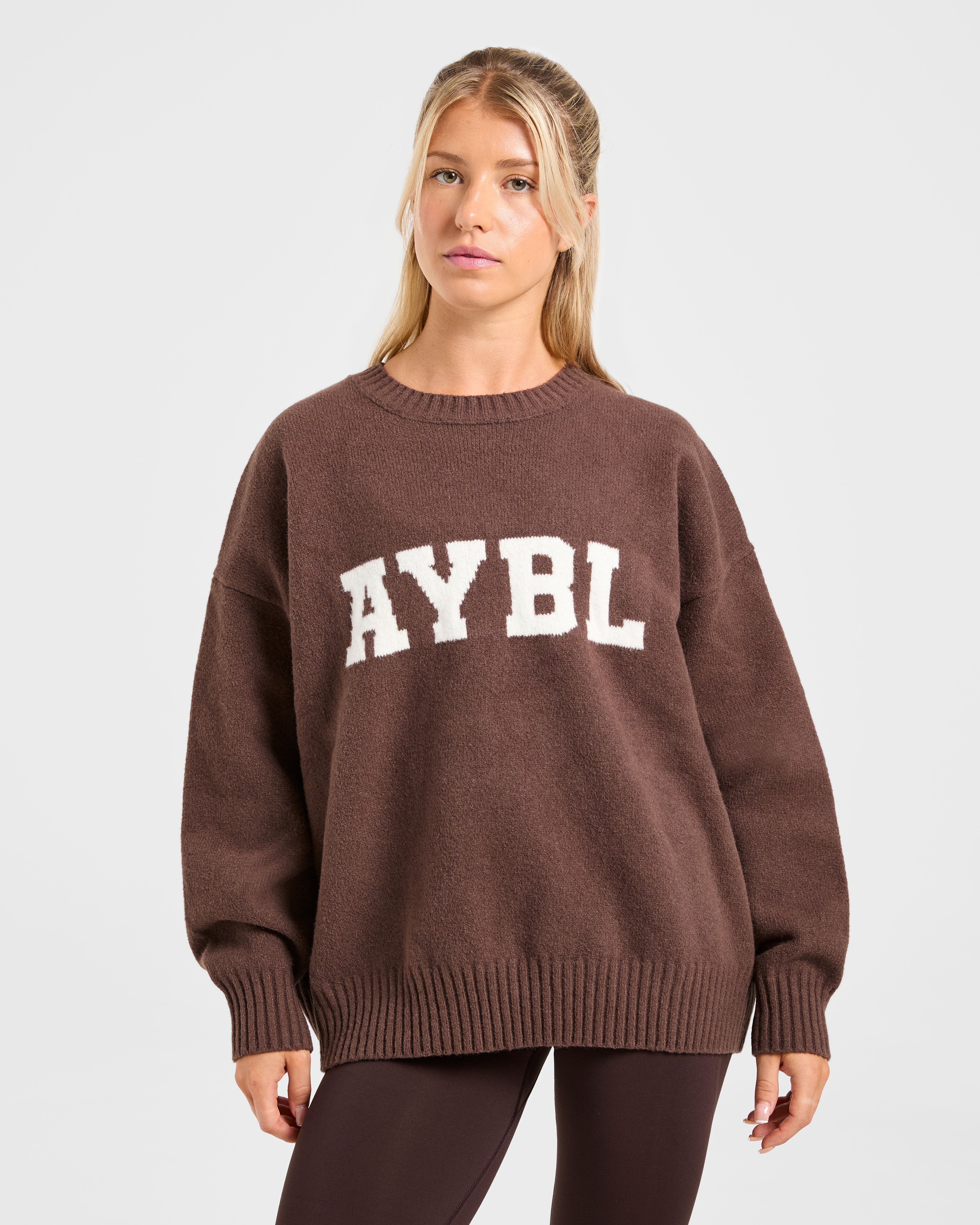 Varsity Oversized Knitted Sweater - Braun