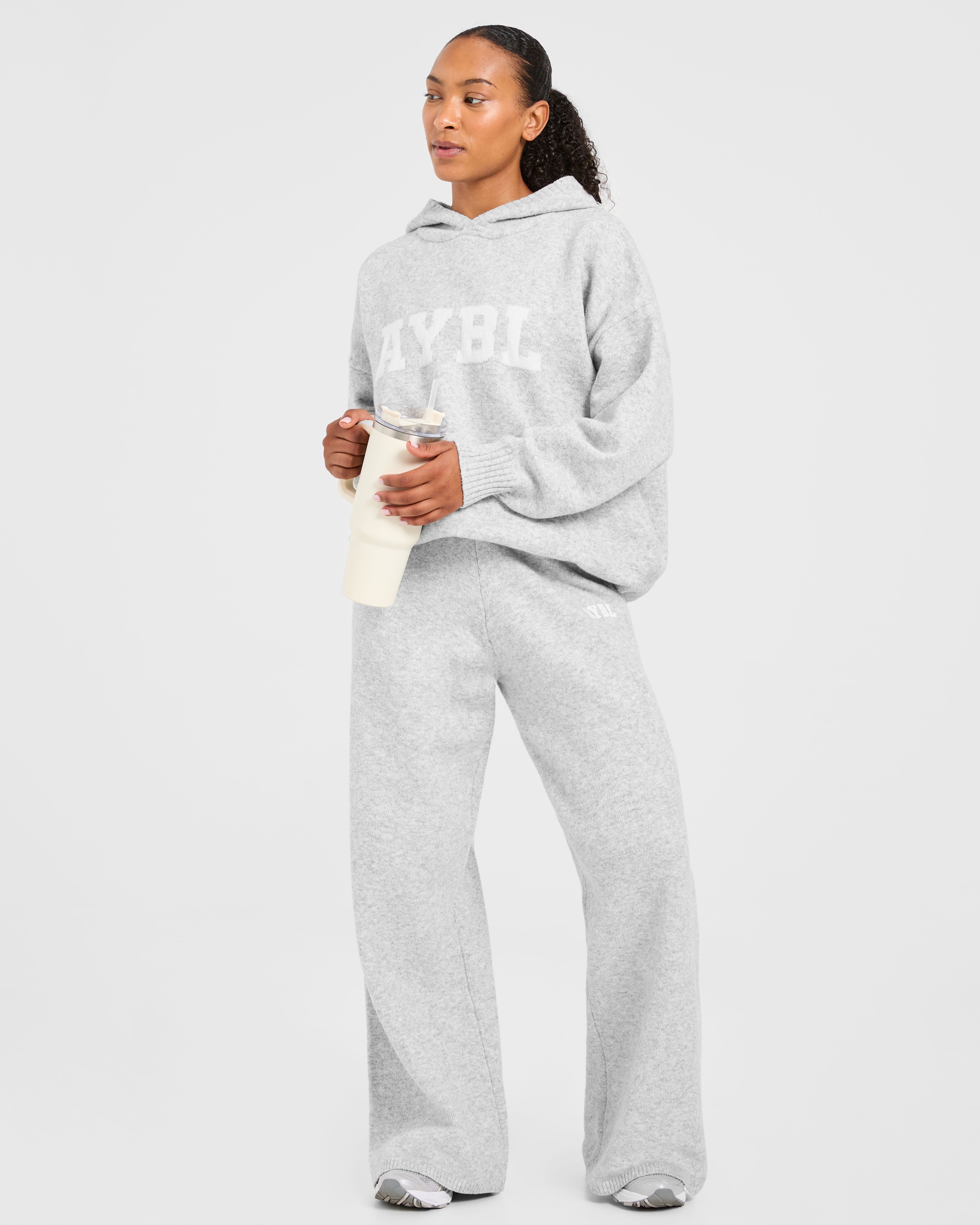 Varsity Oversized Knitted Joggers - Grau Marl