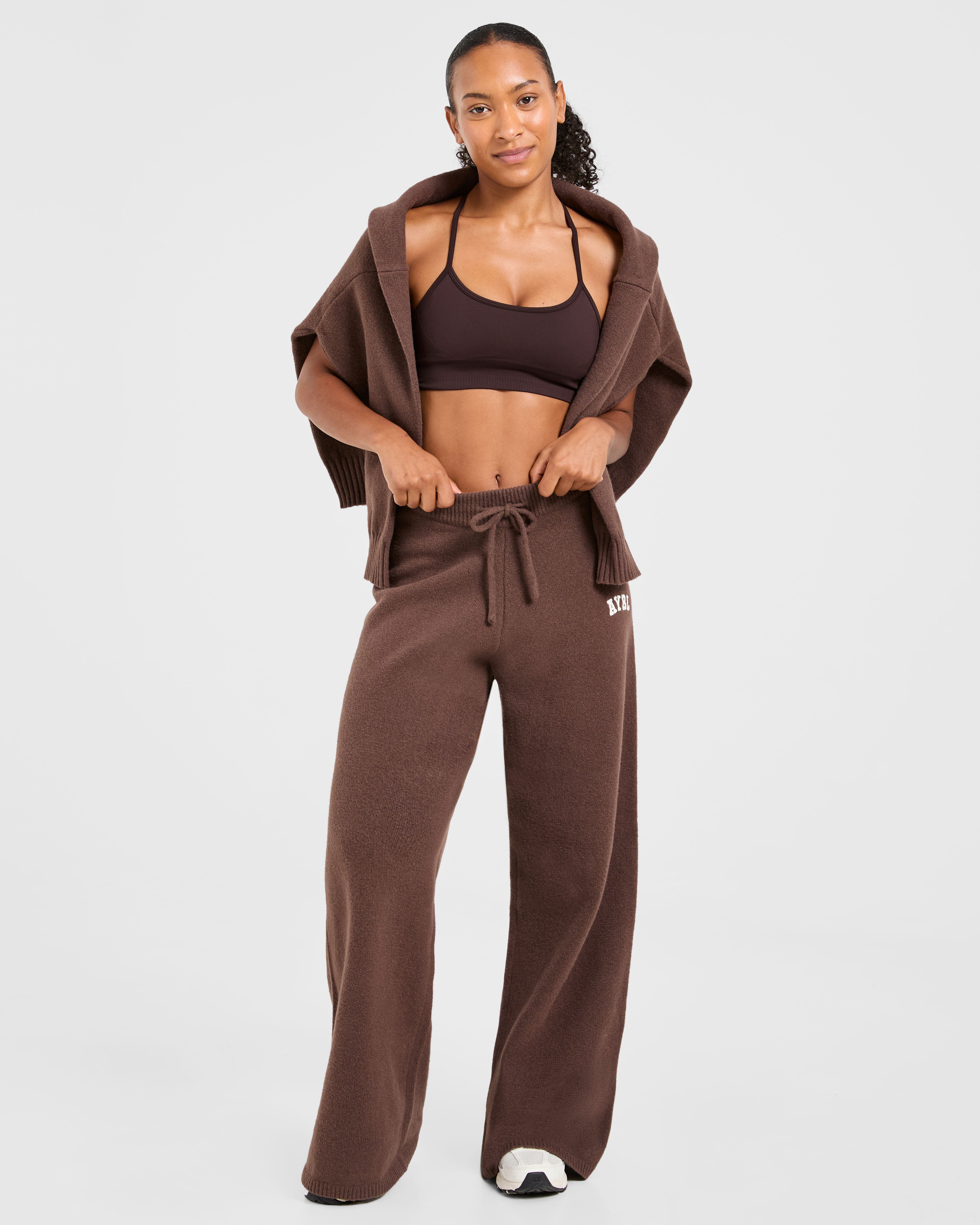 Varsity Oversized Knitted Joggers - Braun