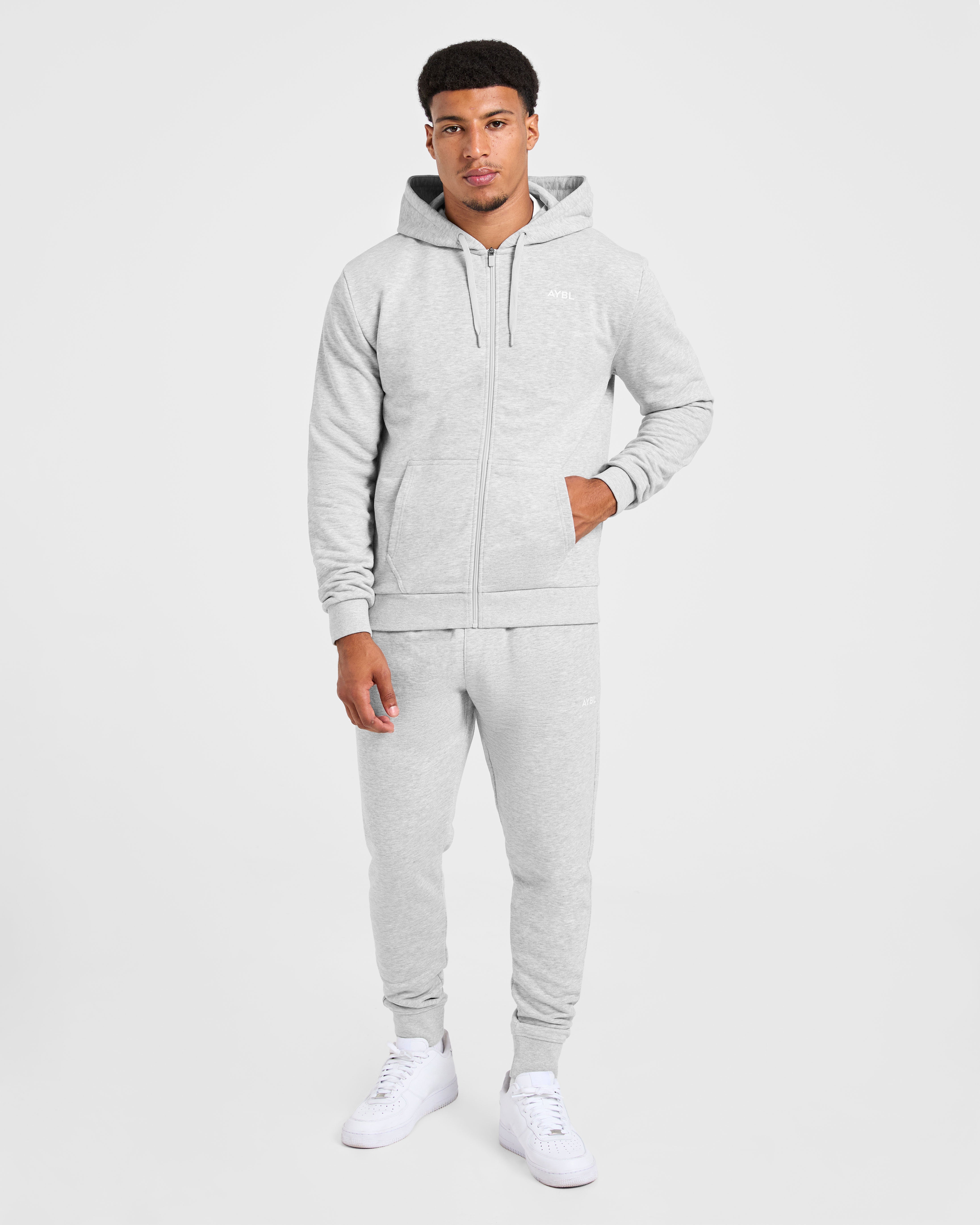 Essential Lightweight Zip Up Hoodie - Grau Marl
