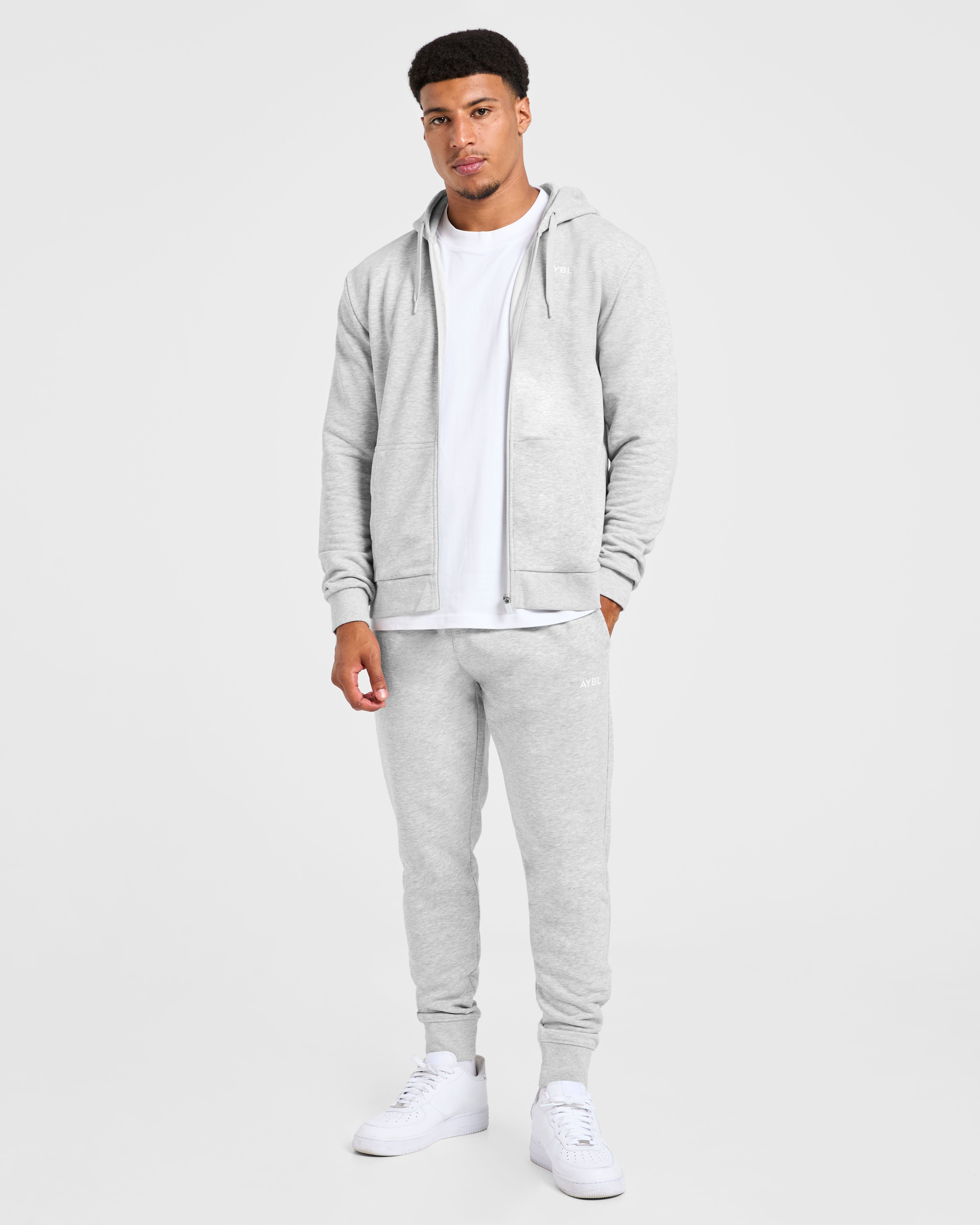 Essential Lightweight Zip Up Hoodie - Grau Marl