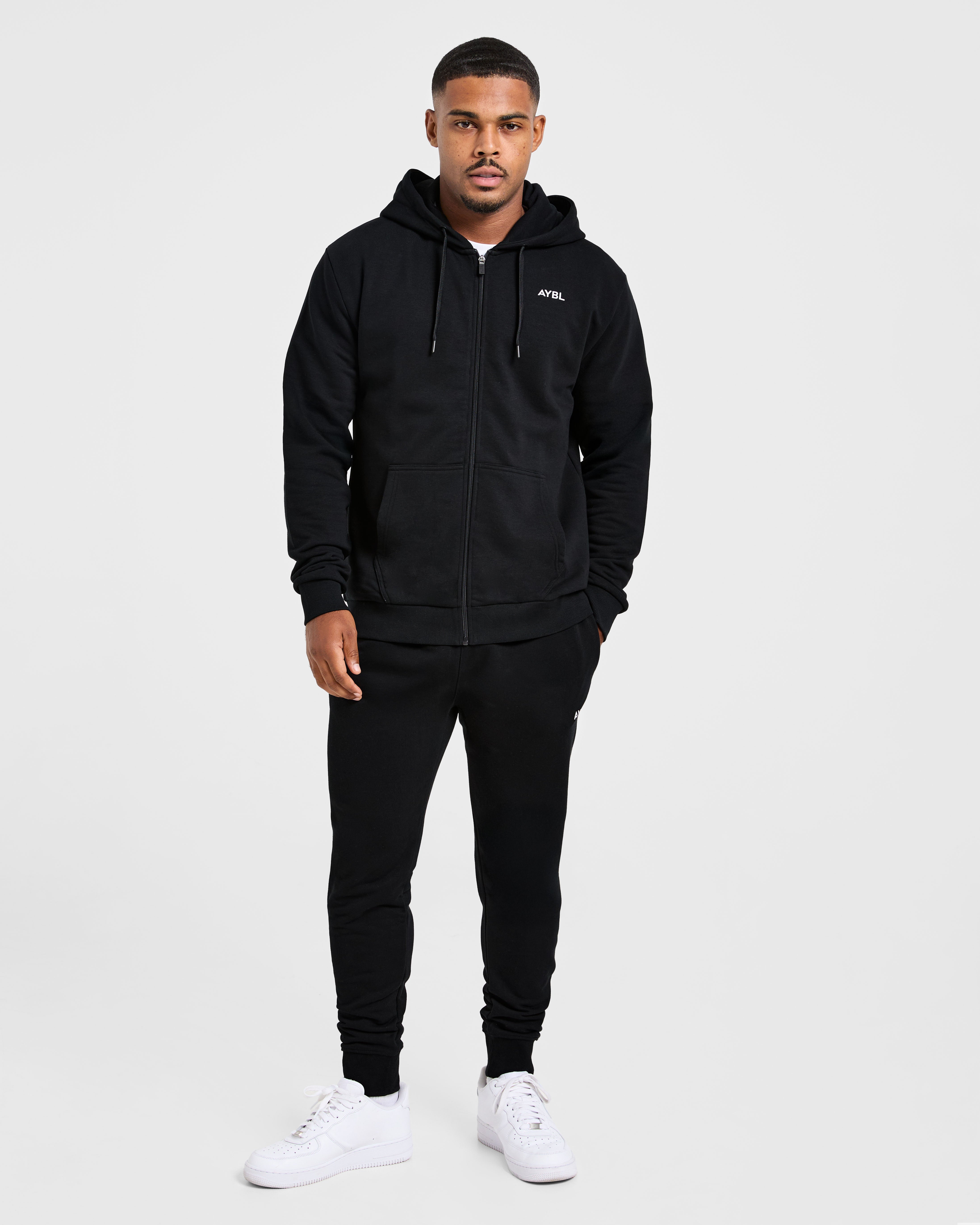 Essential Lightweight Zip Up Hoodie - Schwarz