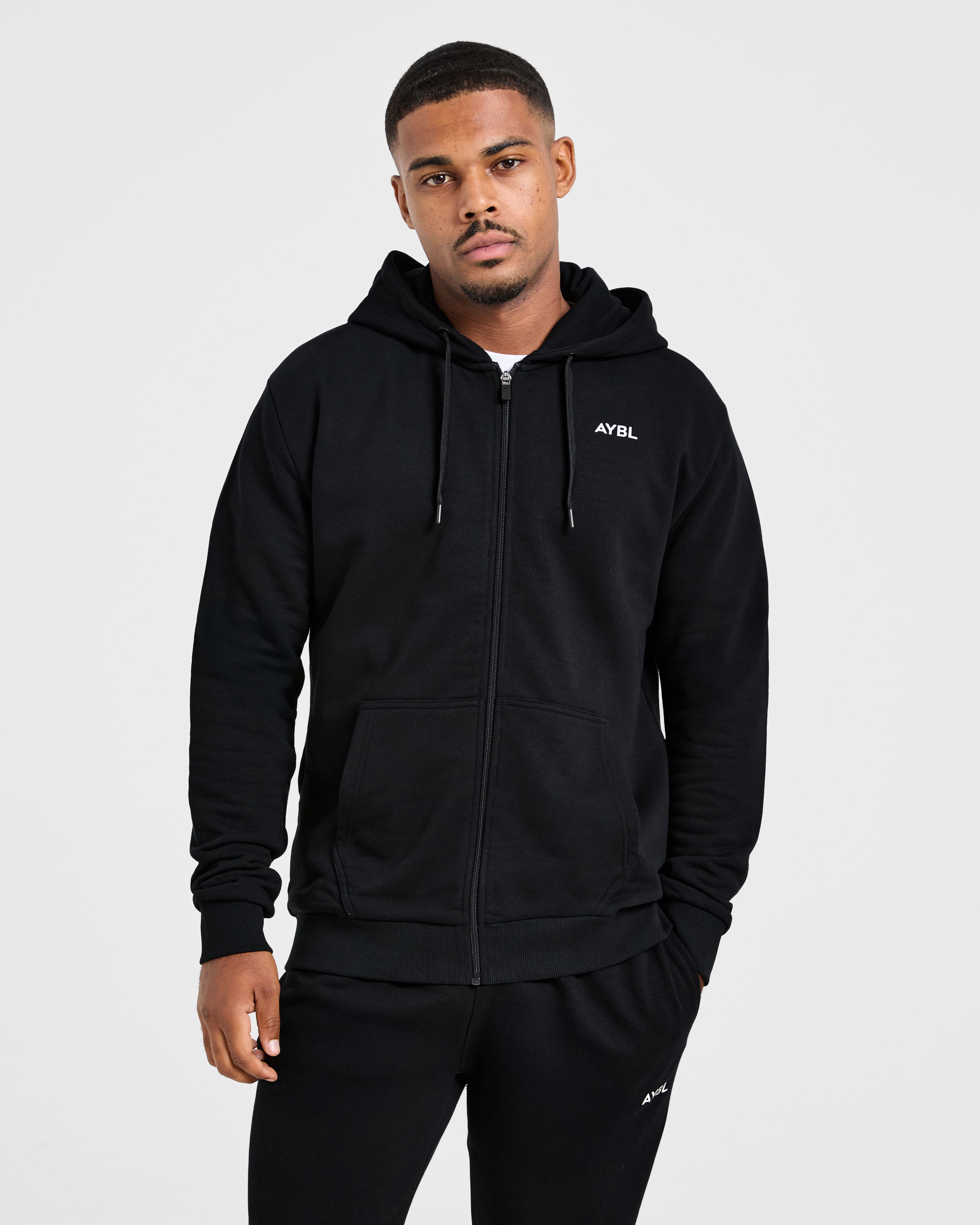 Essential Lightweight Zip Up Hoodie - Schwarz