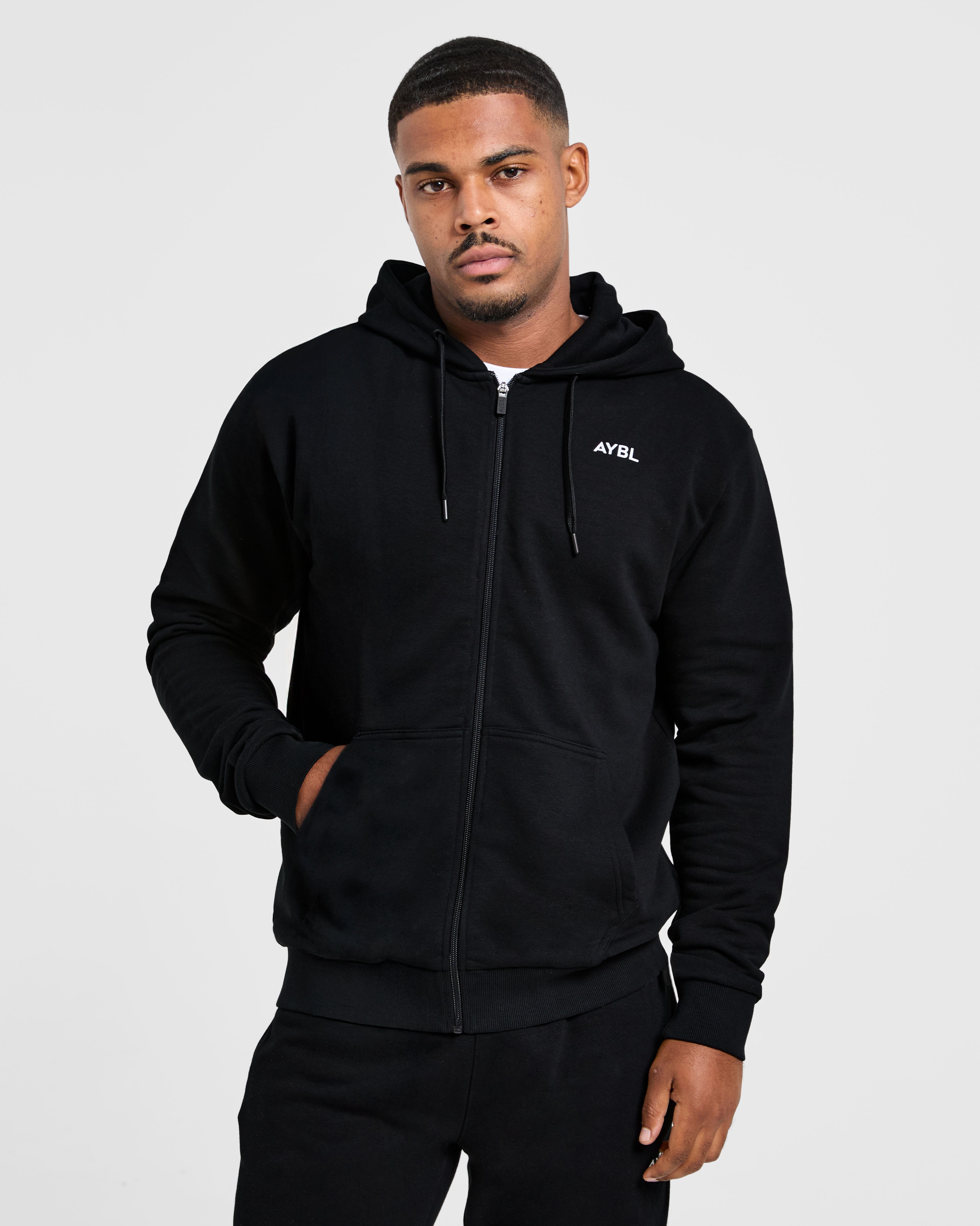 Essential Lightweight Zip Up Hoodie - Schwarz