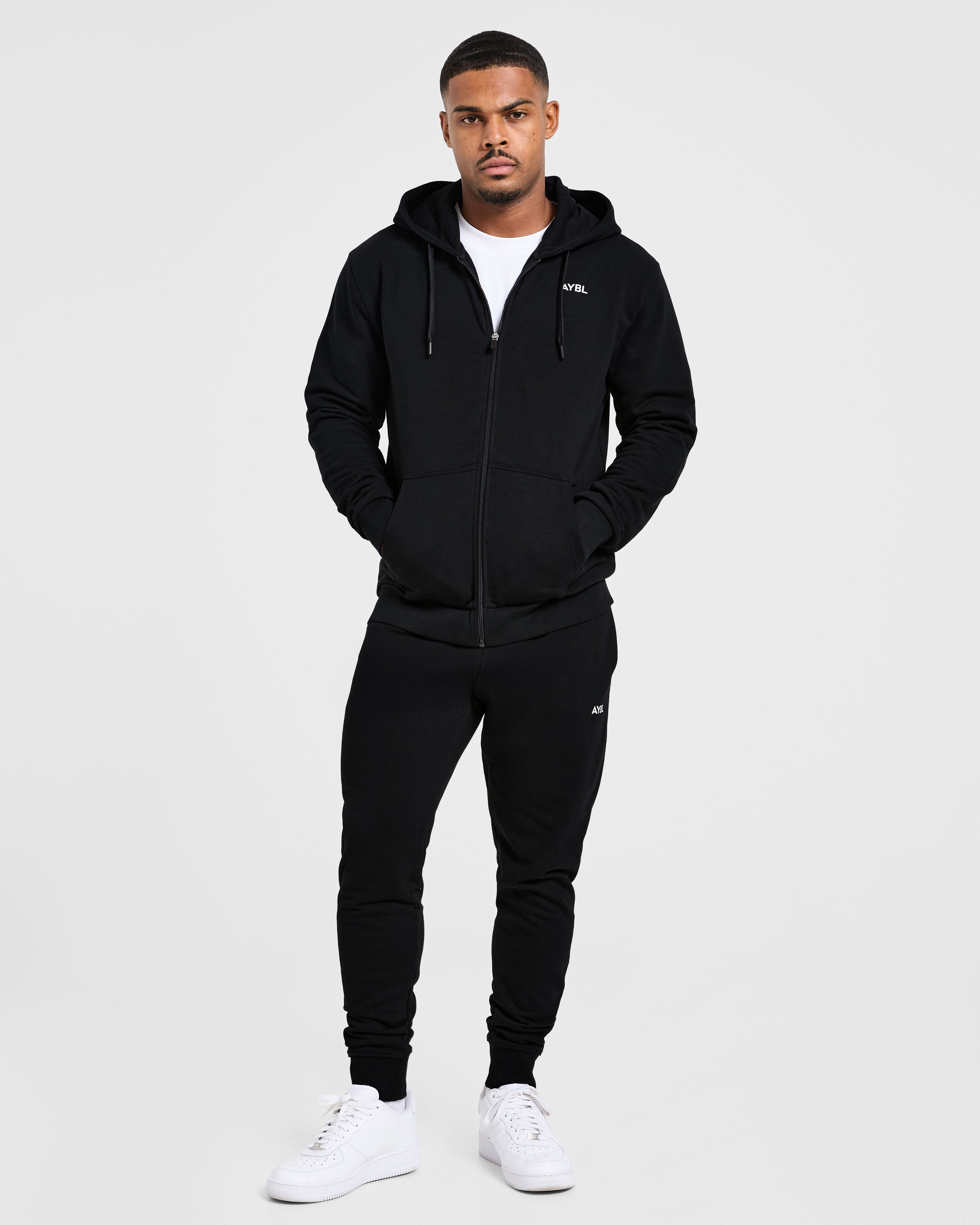 Essential Lightweight Zip Up Hoodie - Schwarz