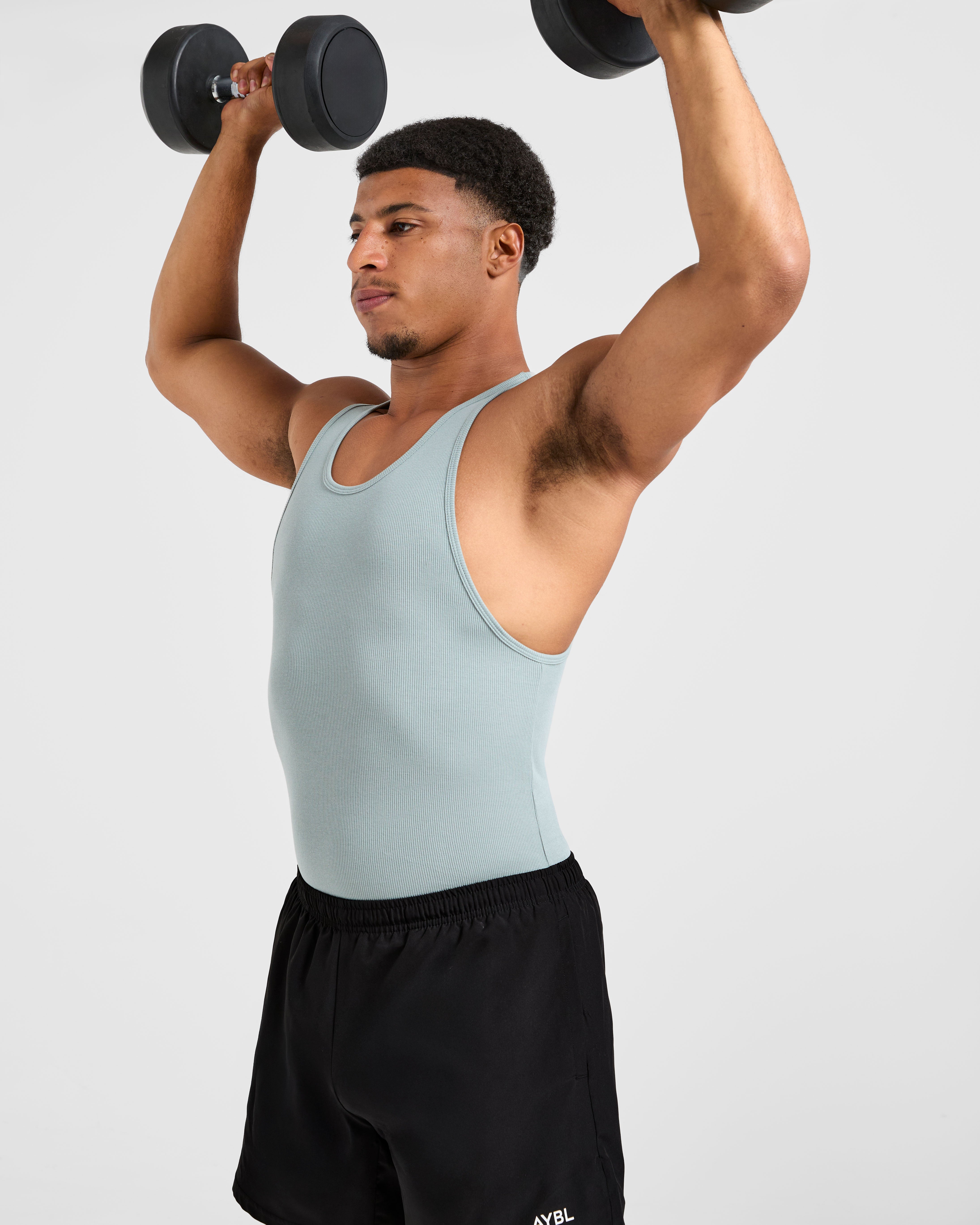 Muscle Ribbed Tank - Stone Blau