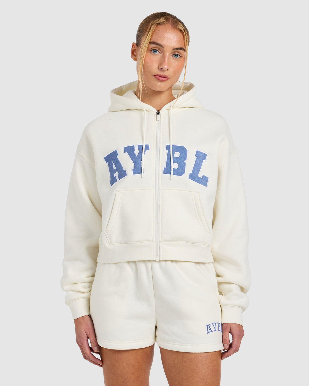 Varsity 2.0 Boxy Zip Up Hoodie - Off Weiß