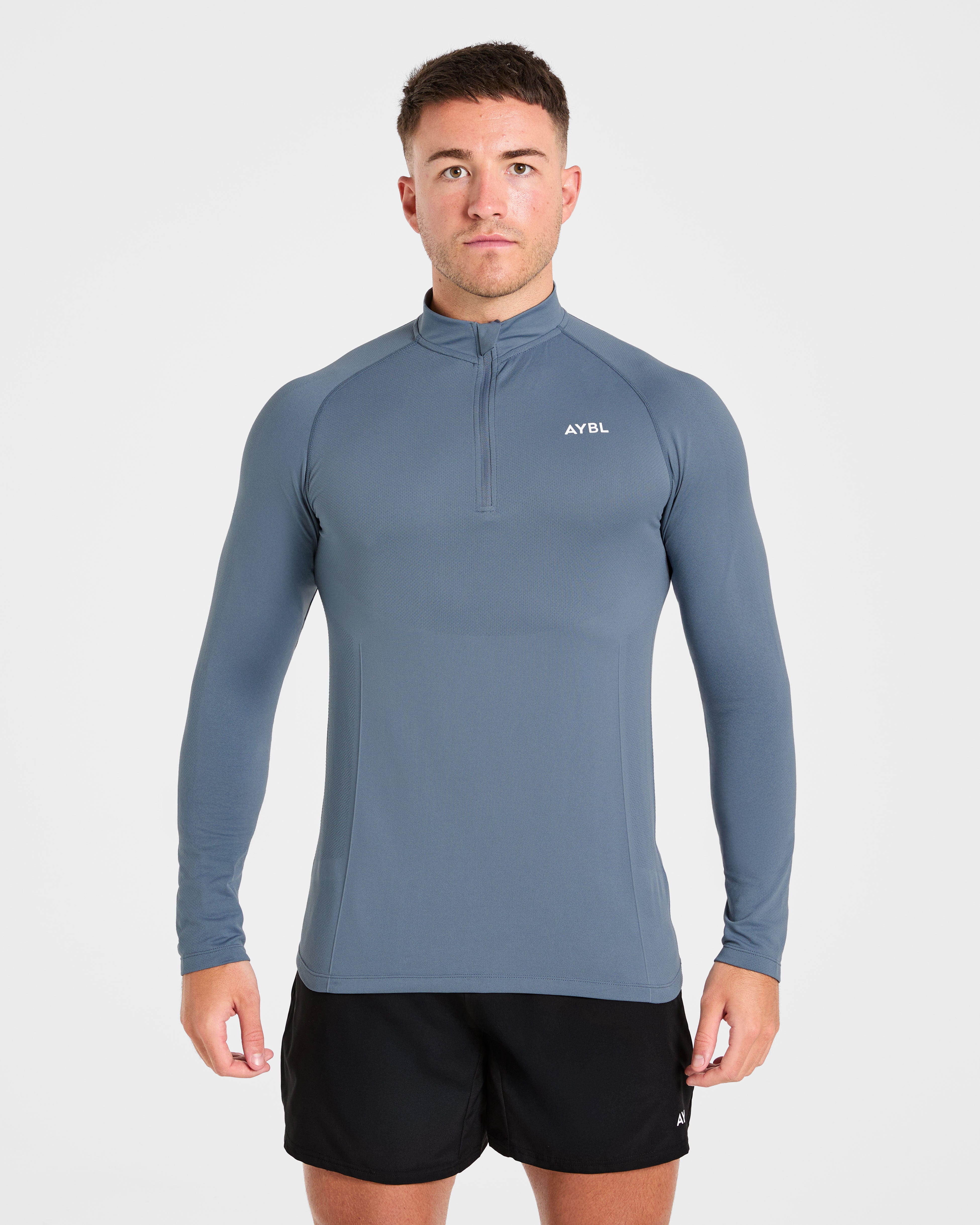 Essential Seamless 1/4 Zip Pullover - Slate Blau