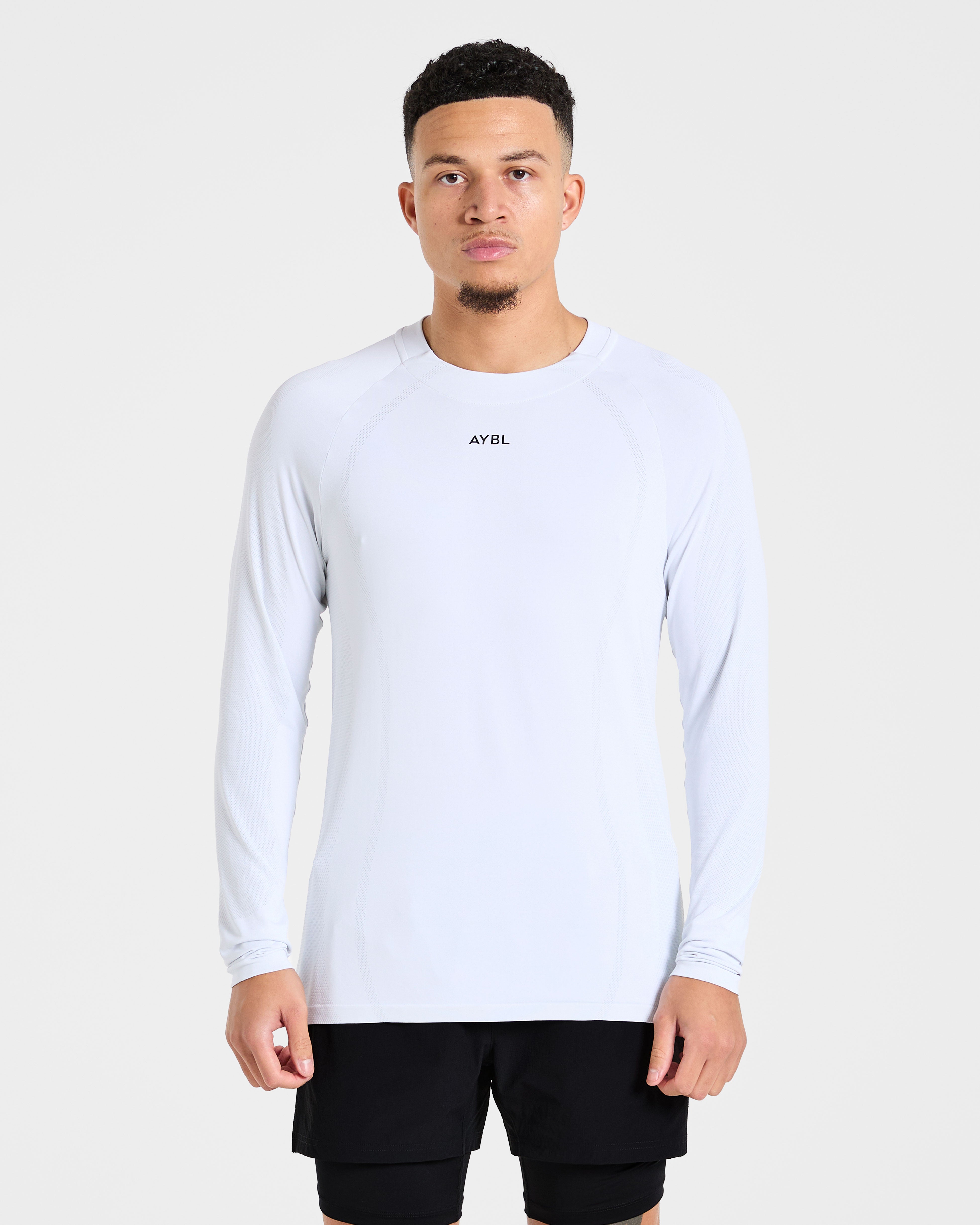 Attain Seamless Long Sleeve T Shirt - Storm Weiß