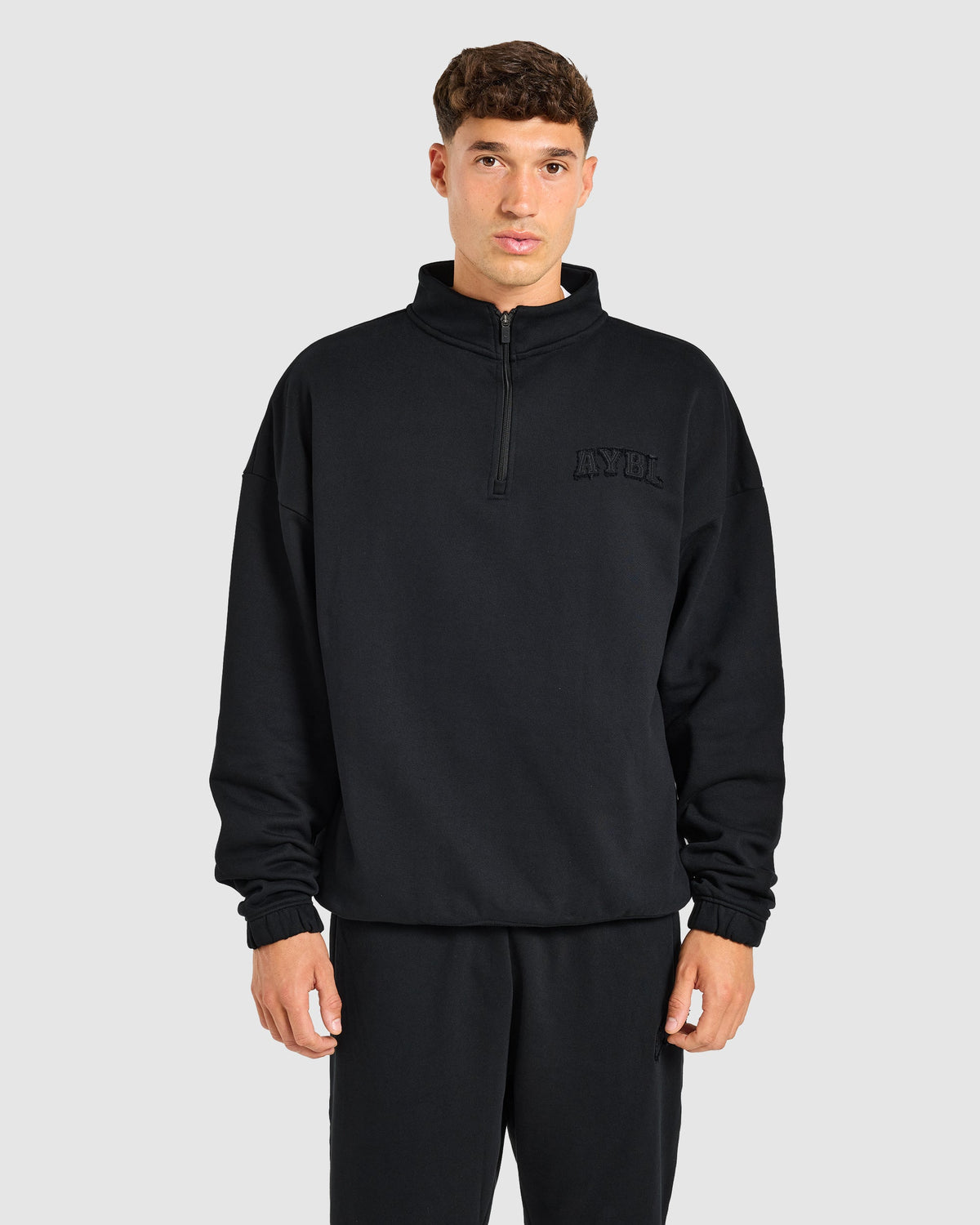 Effortless Oversized 1/4 Zip Pullover - Schwarz