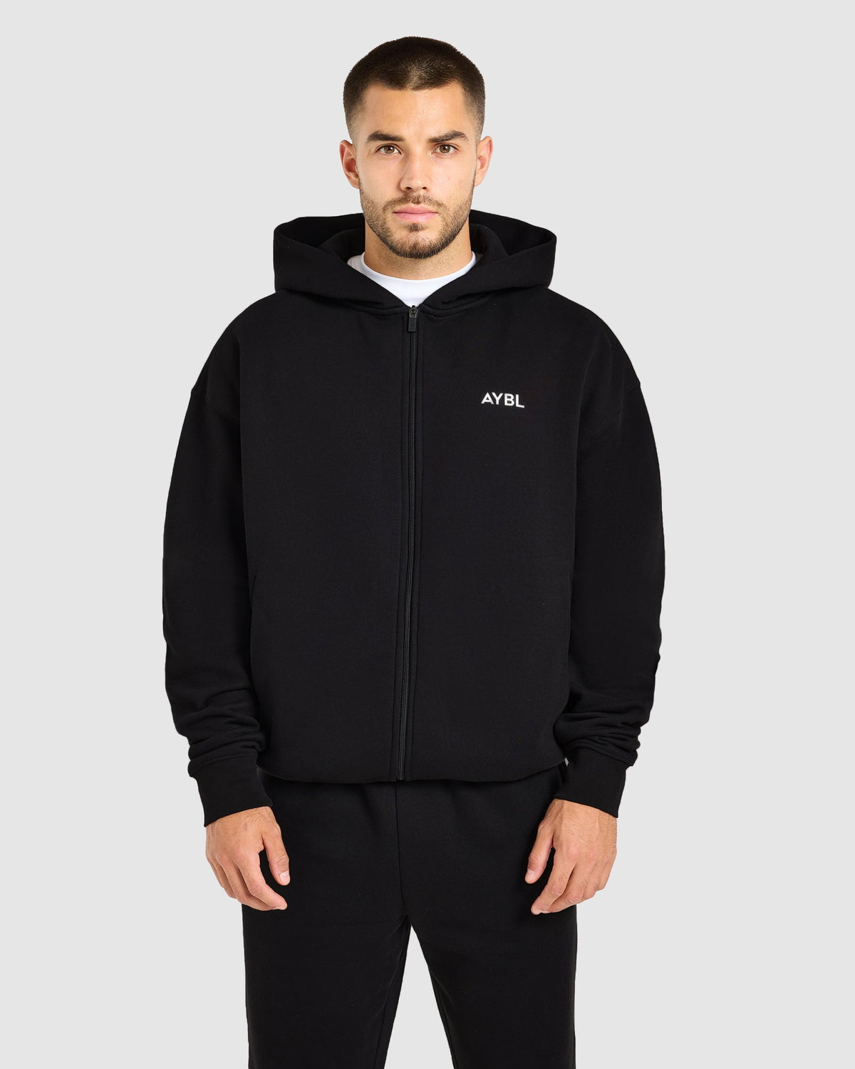 Essential Oversized Full Zip Hoodie - Schwarz