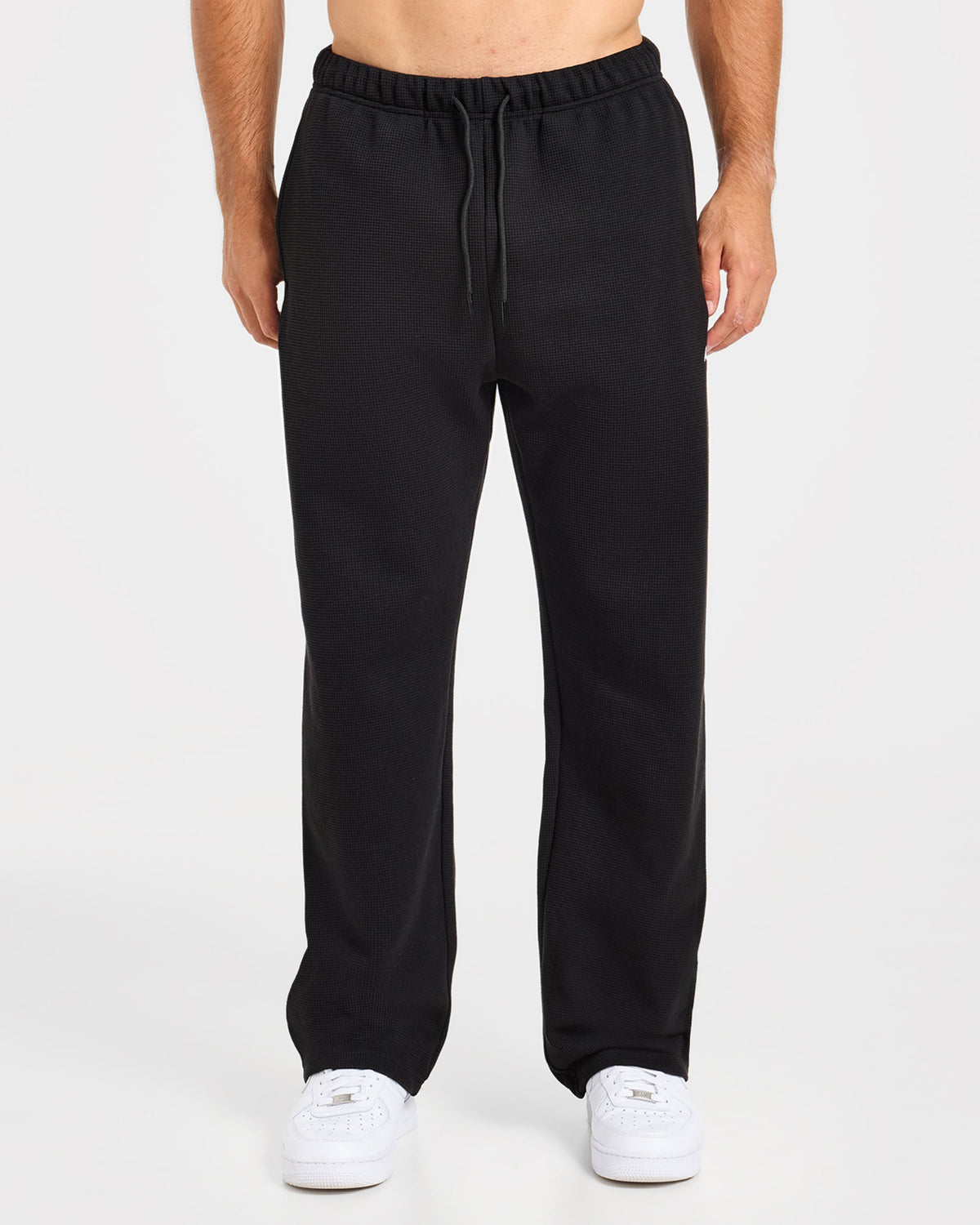 Waffle Oversized Straight Leg Joggers - Schwarz