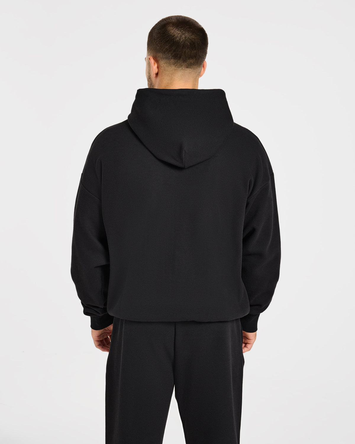 Waffle Oversized Full Zip Hoodie - Schwarz