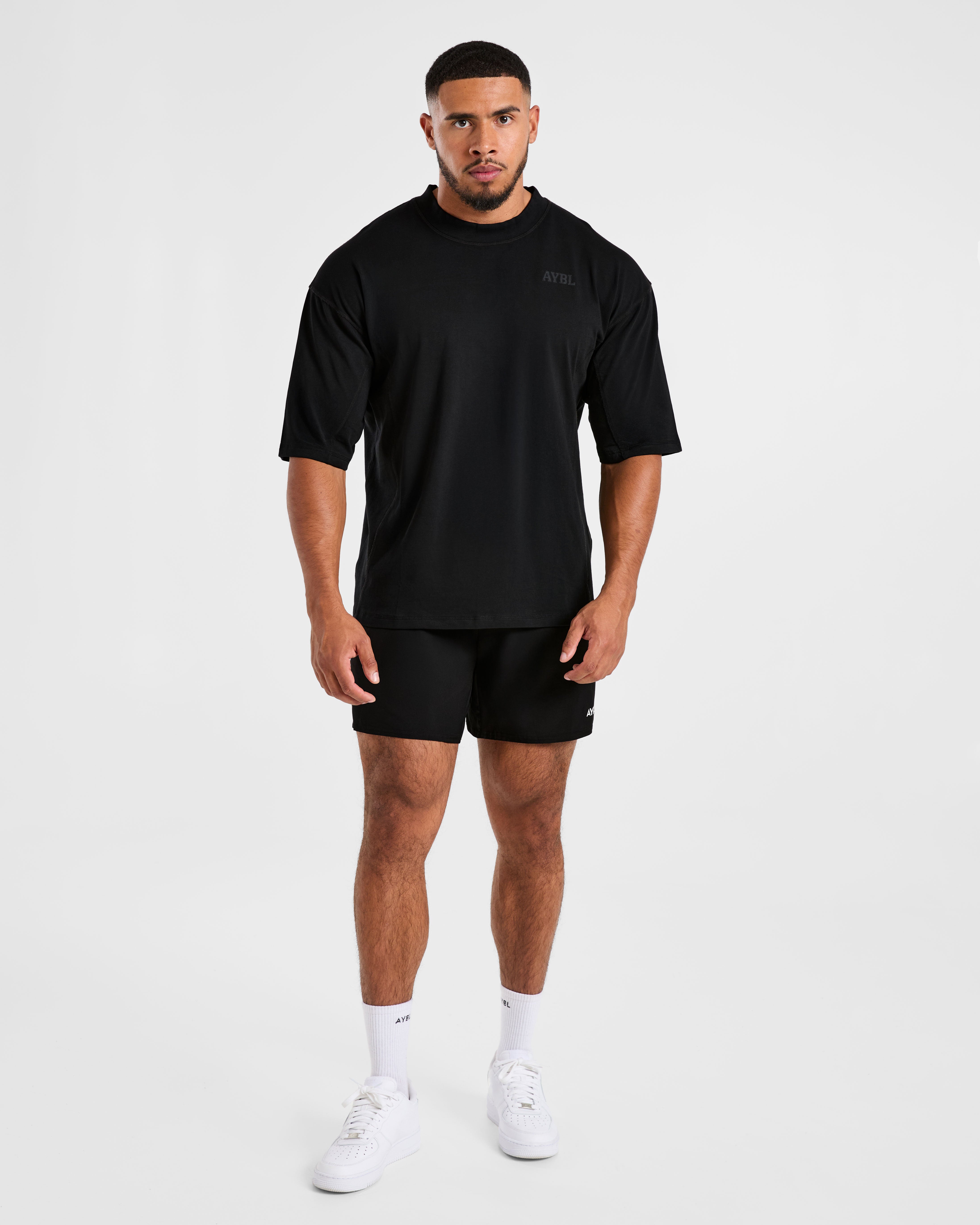 Lift Club Distressed Oversized T Shirt - Schwarz/Charcoal
