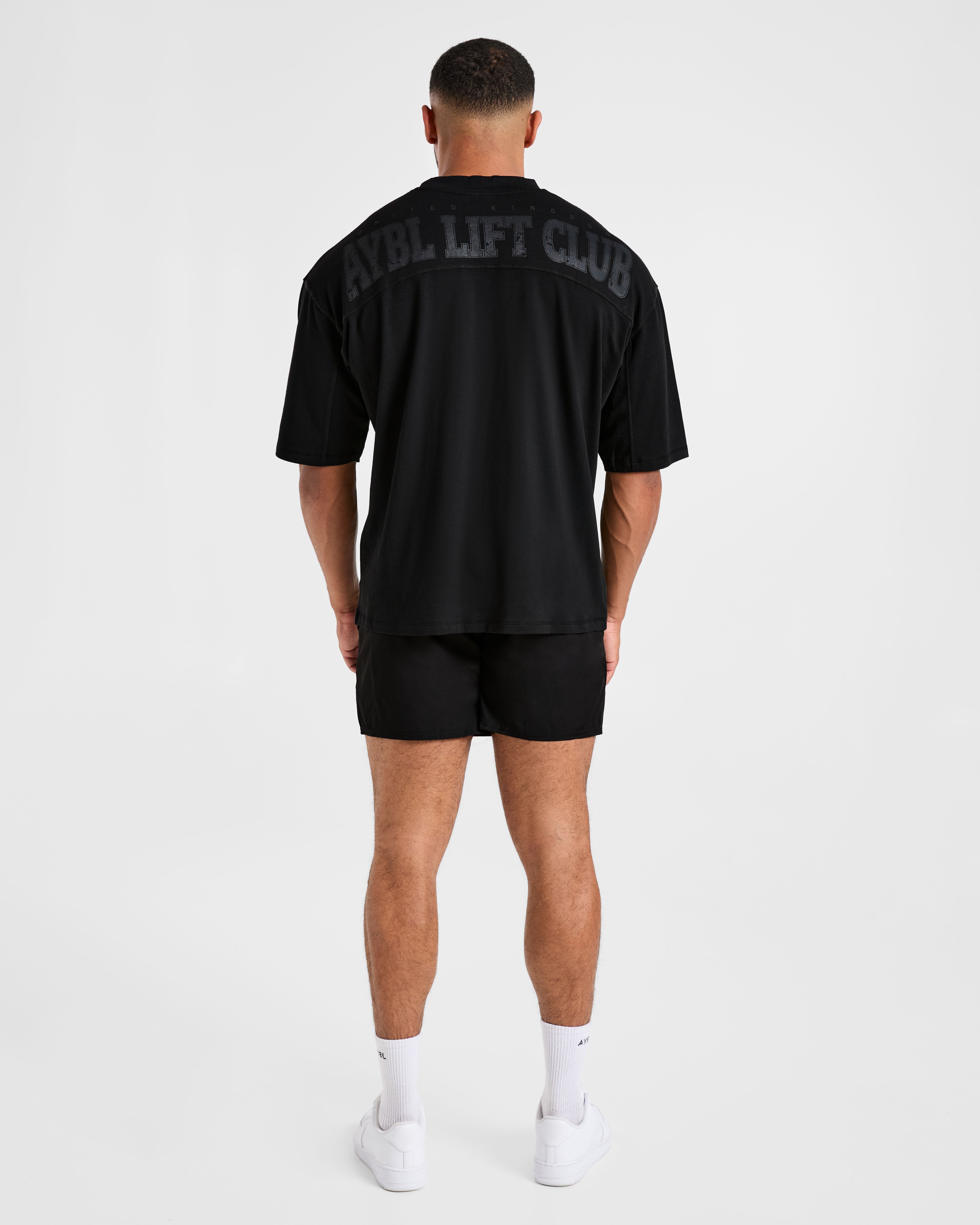 Lift Club Distressed Oversized T Shirt - Schwarz/Charcoal