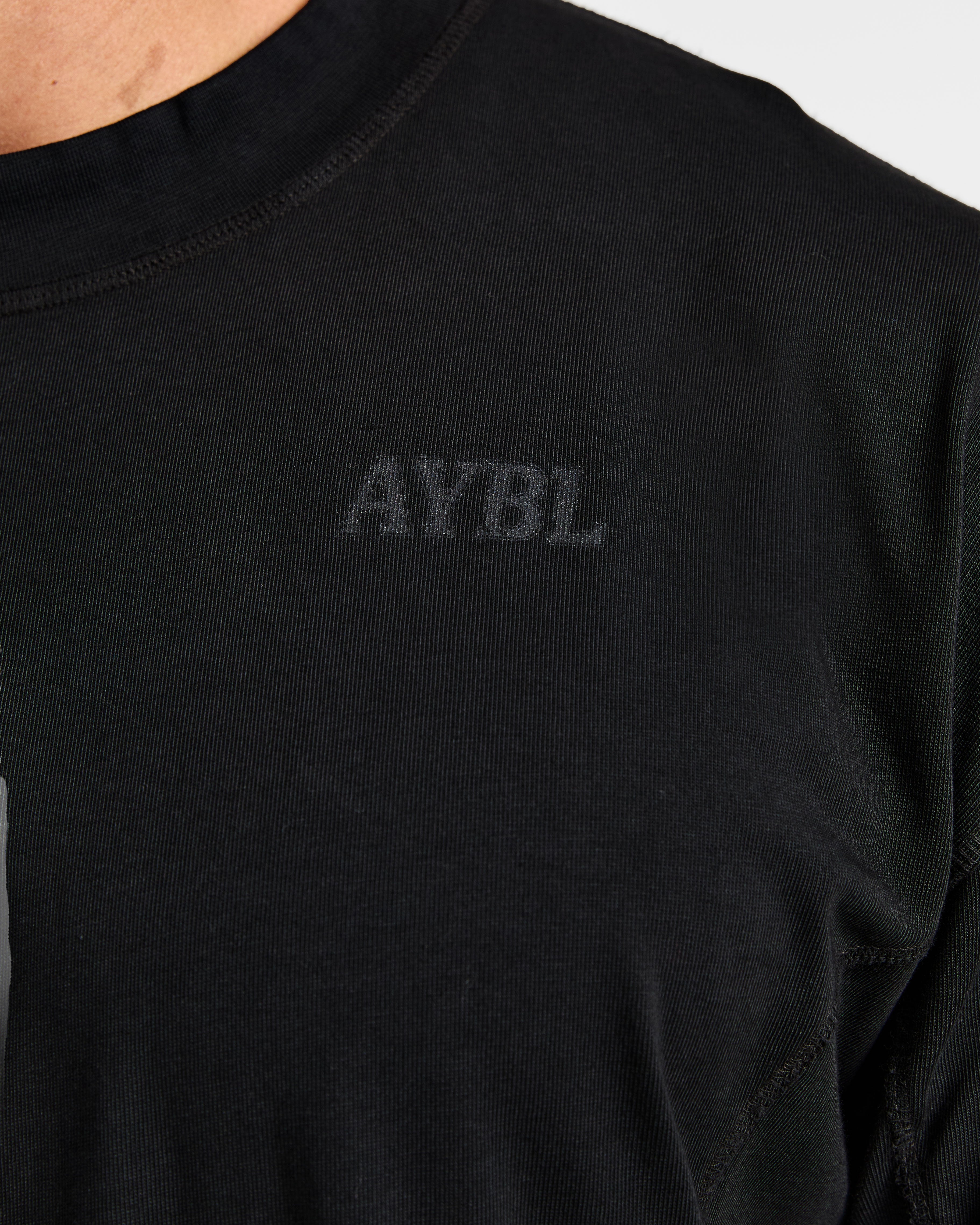 Lift Club Distressed Oversized T Shirt - Schwarz/Charcoal