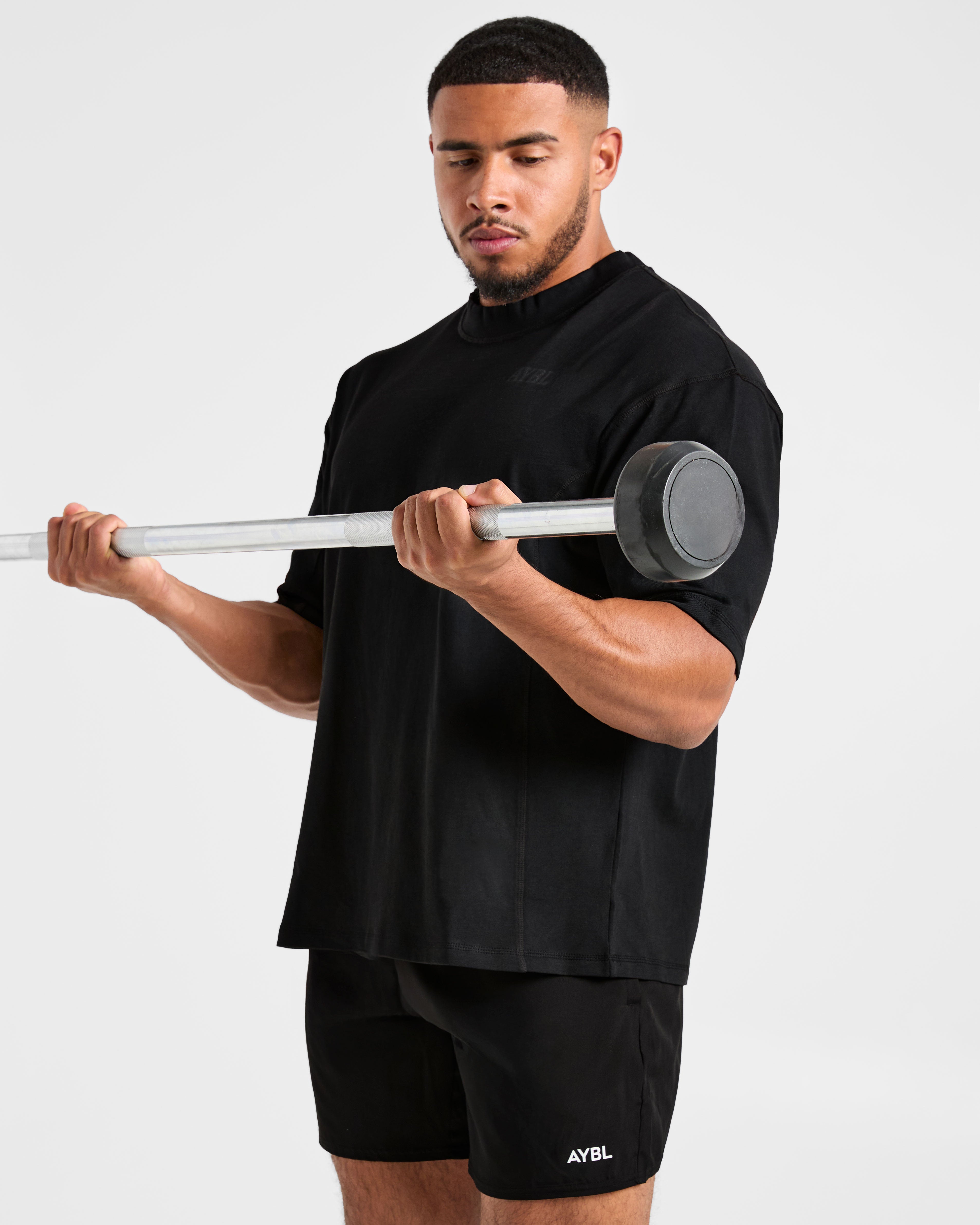 Lift Club Distressed Oversized T Shirt - Schwarz/Charcoal
