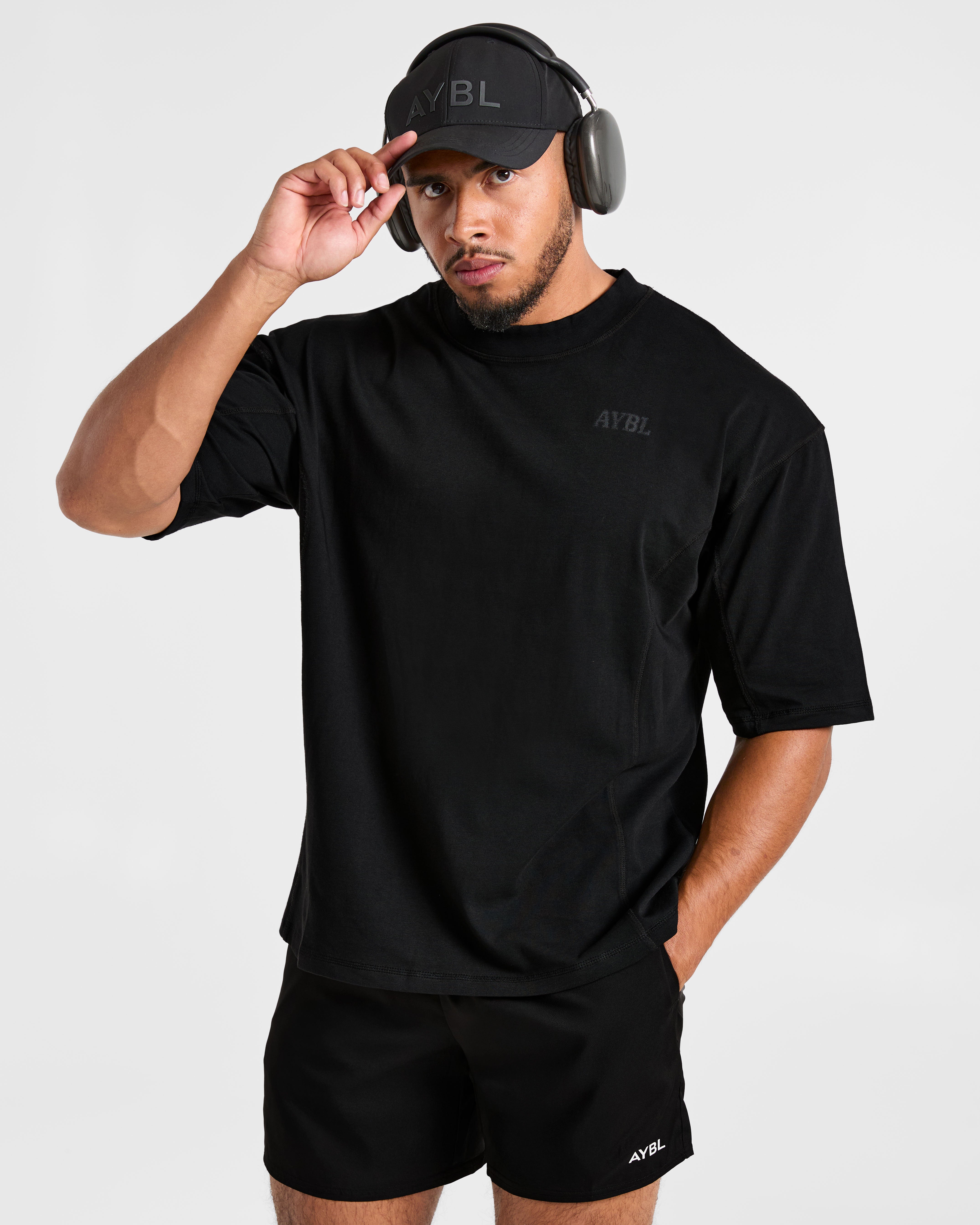 Lift Club Distressed Oversized T Shirt - Schwarz/Charcoal