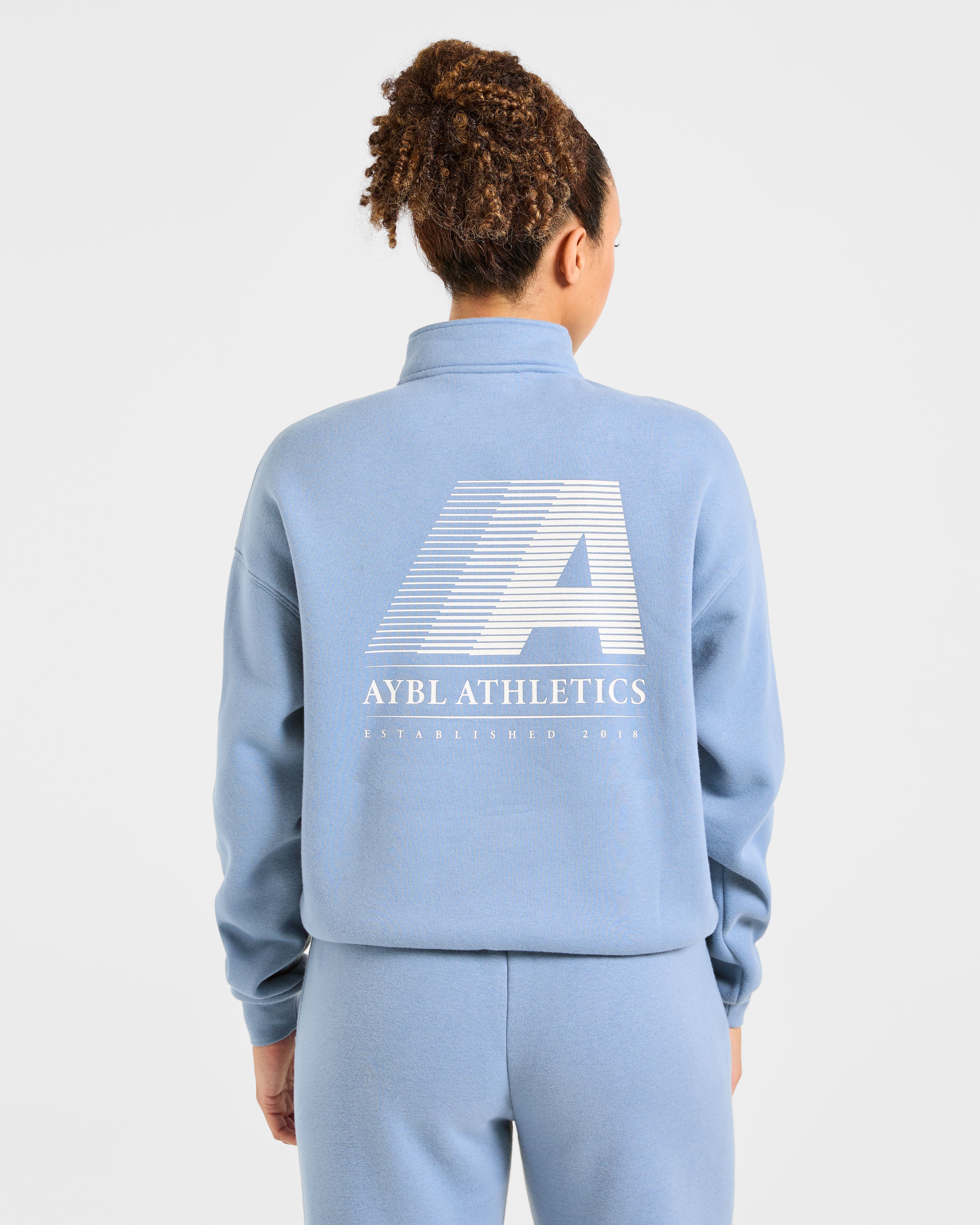 Retro Athletics Oversized 1/4 Zip Pullover - Vintage Blau