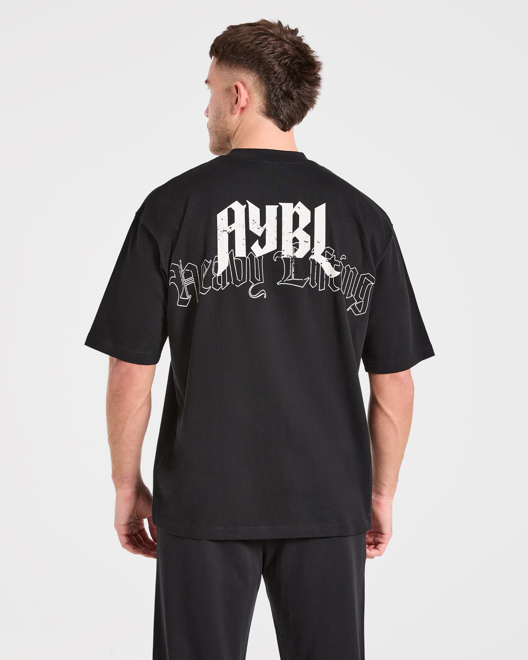 Heavy Lifting Gothic Oversized T Shirt - Schwarz/Off Weiß