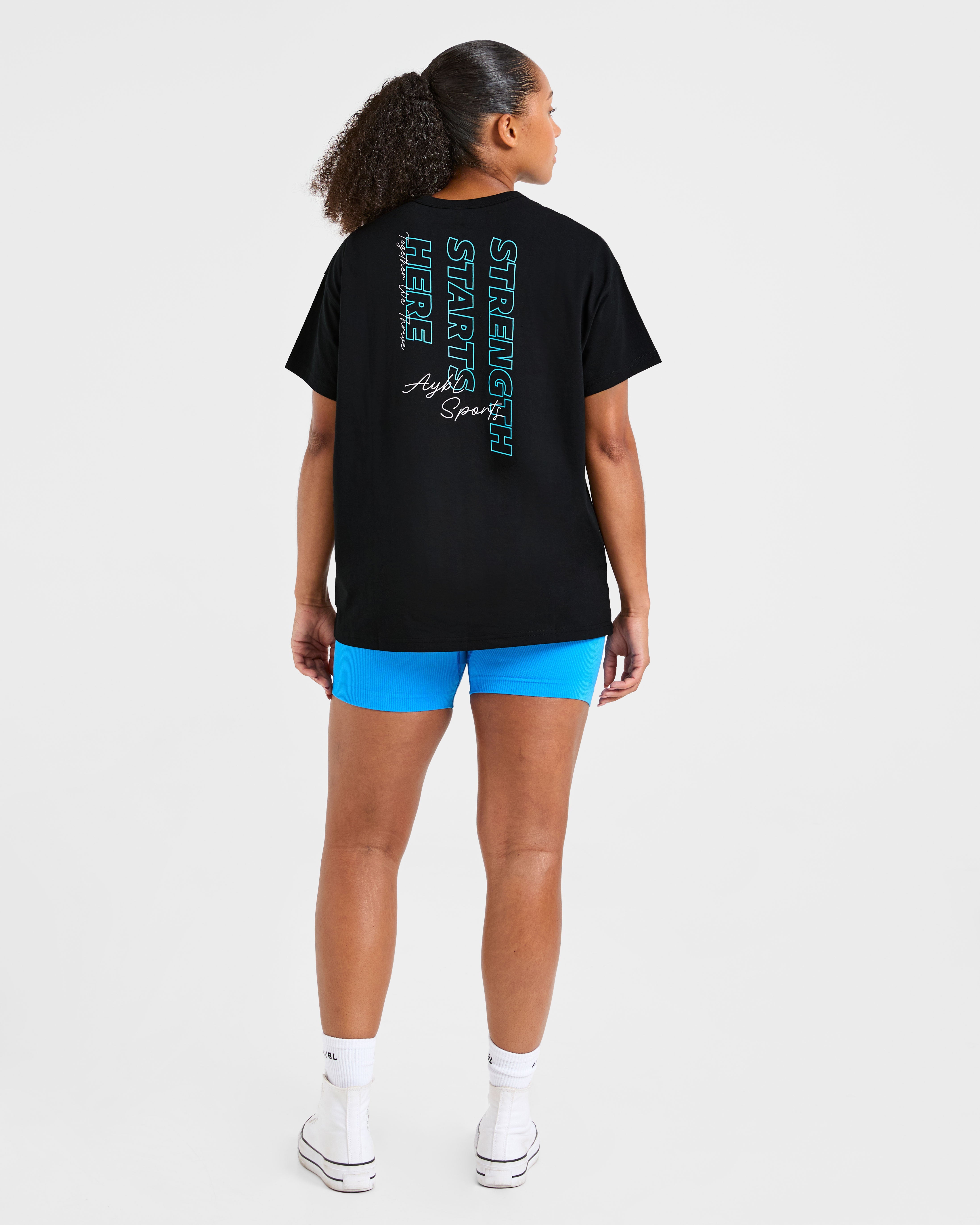 Strength Starts Here Oversized T Shirt - Schwarz/Blau