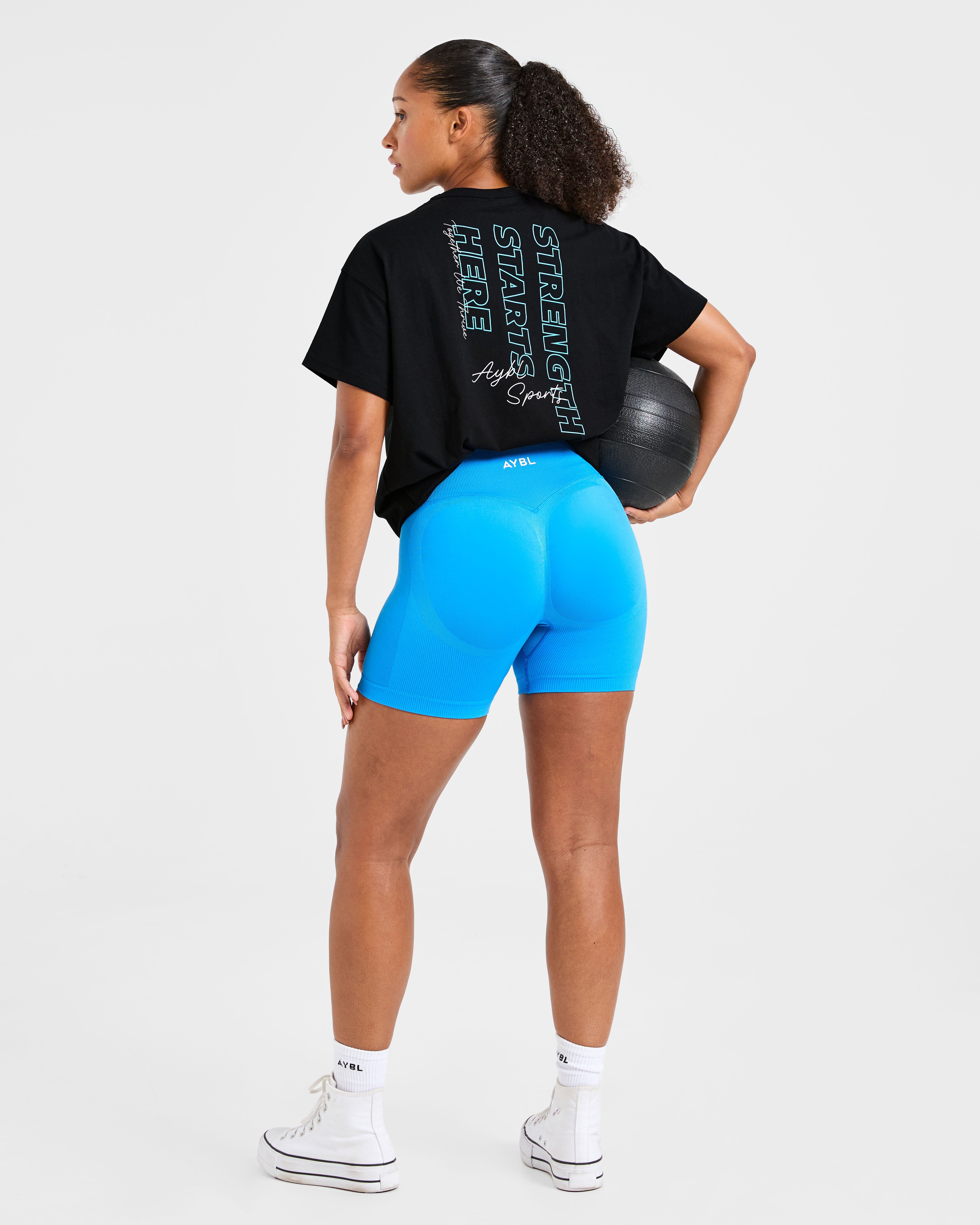Strength Starts Here Oversized T Shirt - Schwarz/Blau