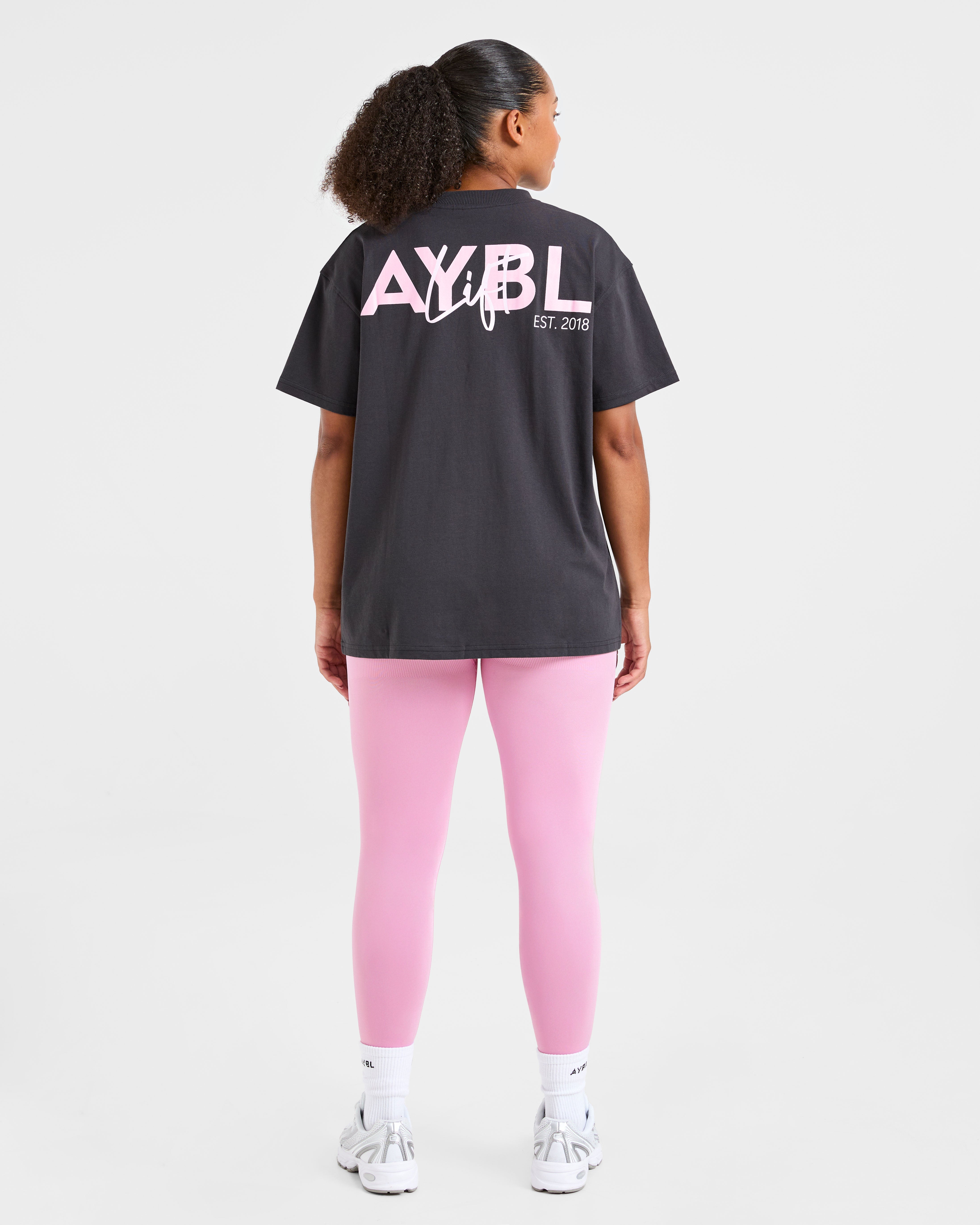 Lift Graphic Oversized T Shirt - Charcoal/Rosa