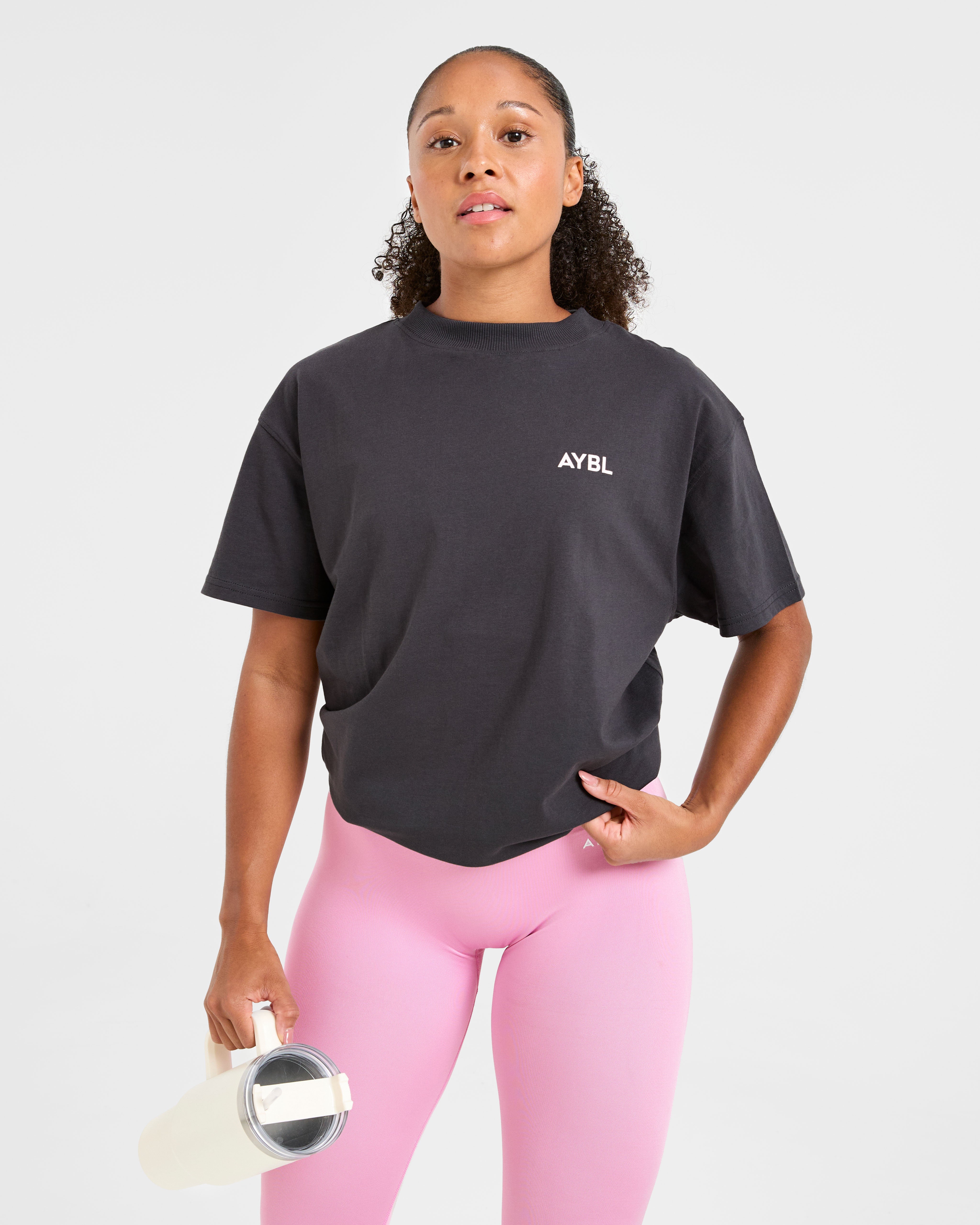 Lift Graphic Oversized T Shirt - Charcoal/Rosa