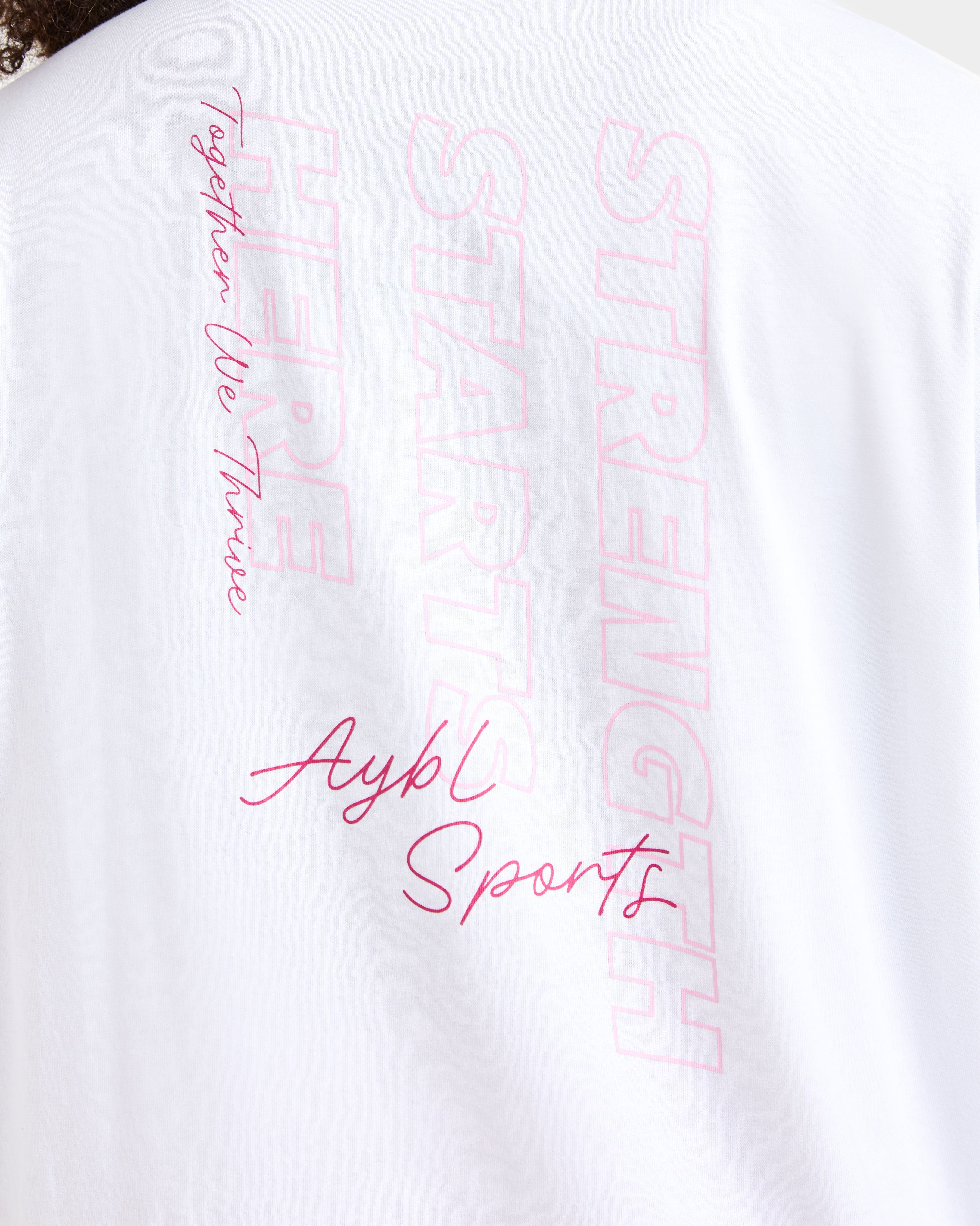 Strength Starts Here Oversized T Shirt - Weiß/Rosa