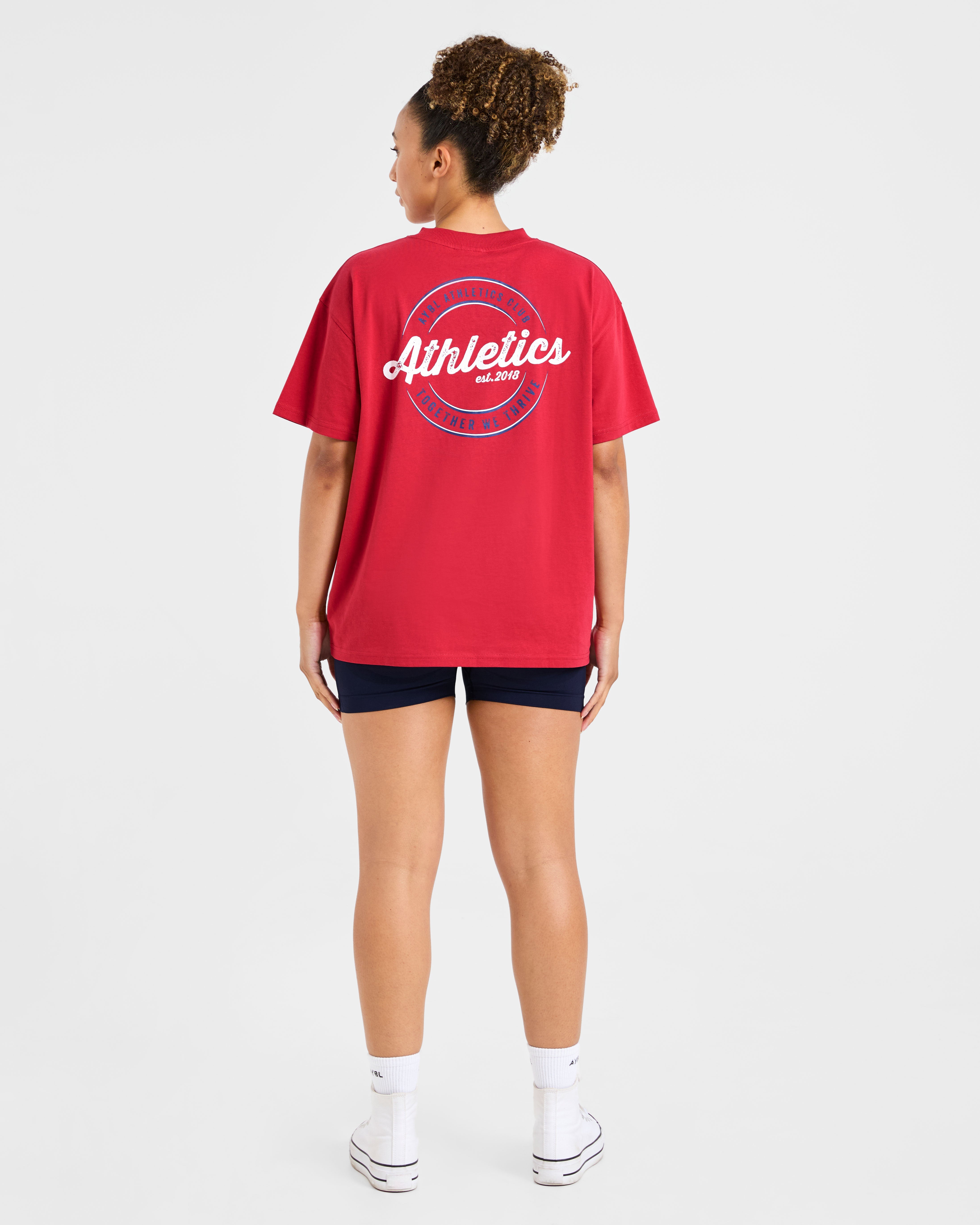 Retro Athletics Club Oversized T Shirt - Rot/Blau
