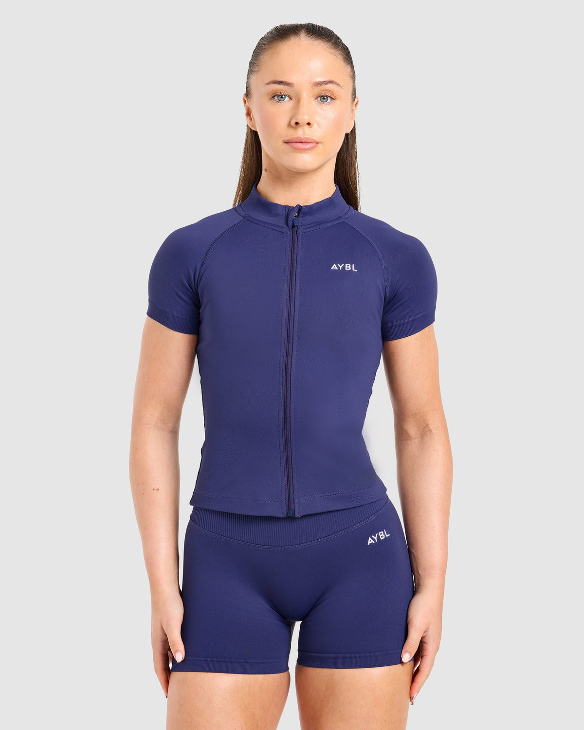 Enhance Seamless Short Sleeve Zip Up Jacket - Storm Blau