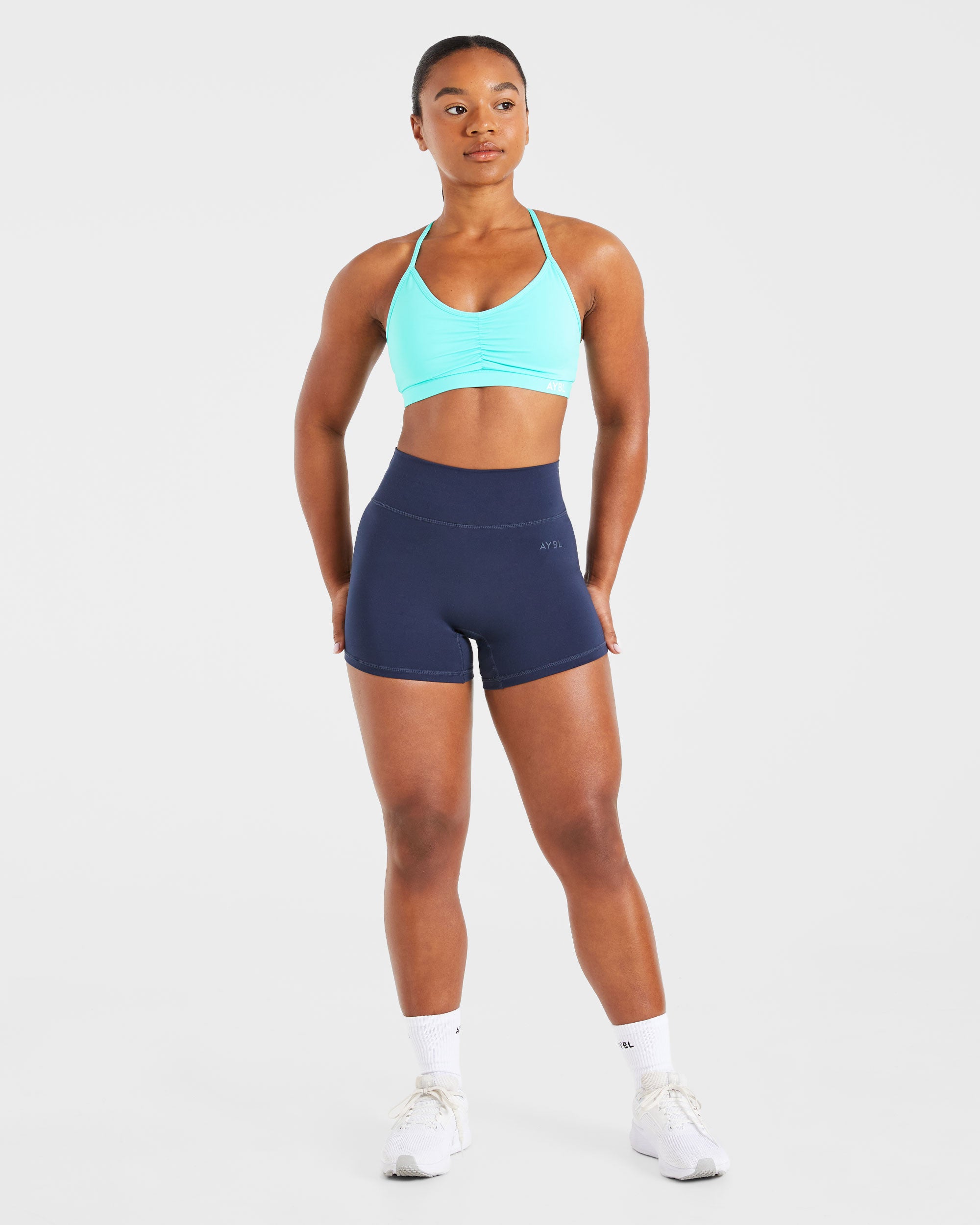 Essential Ruched Sports Bra - Aqua Blau
